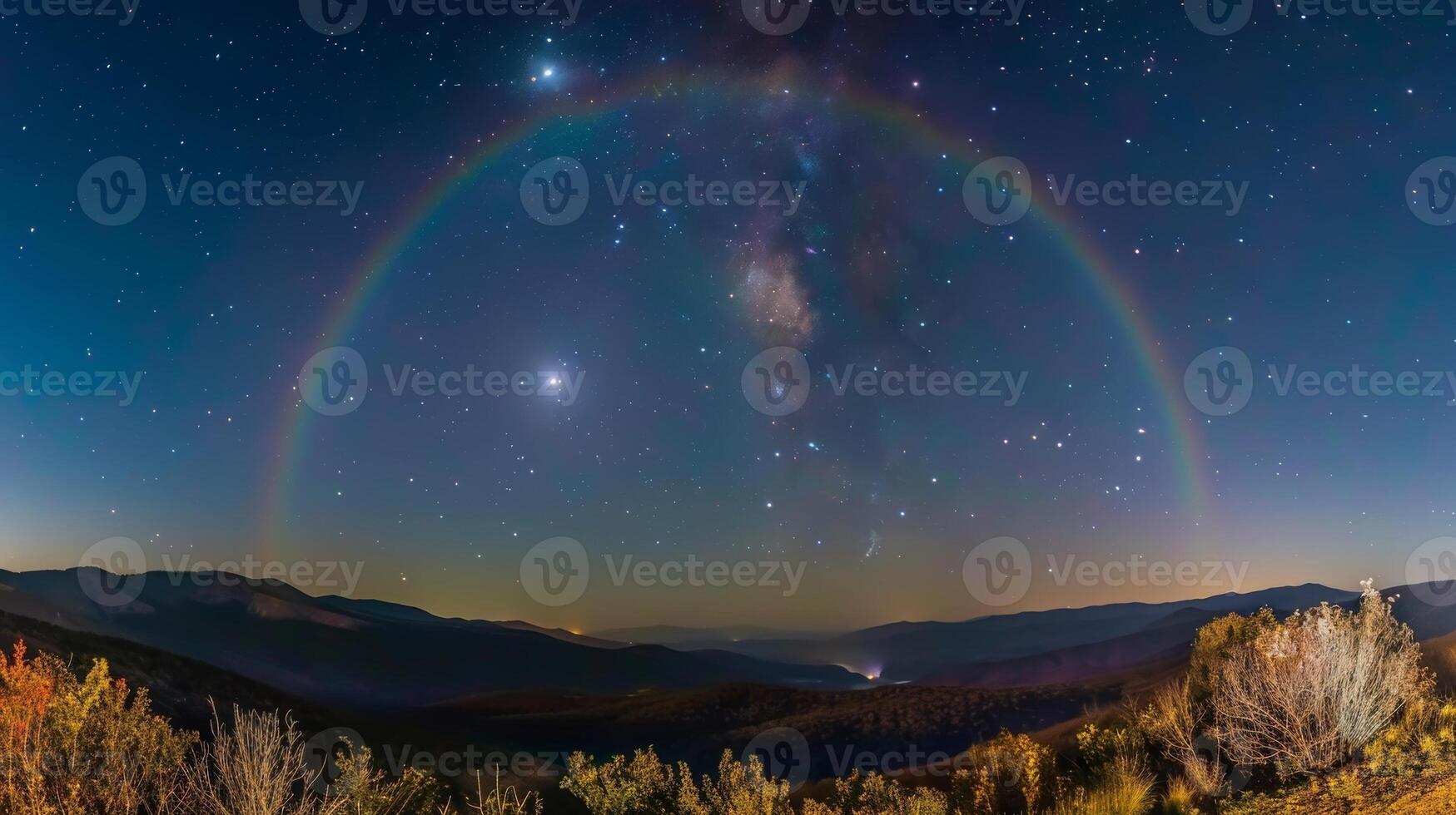 Like a secret trail to the moon a moonbow graces the sky with its delicate and ethereal hues creating a magical atmosphere photo