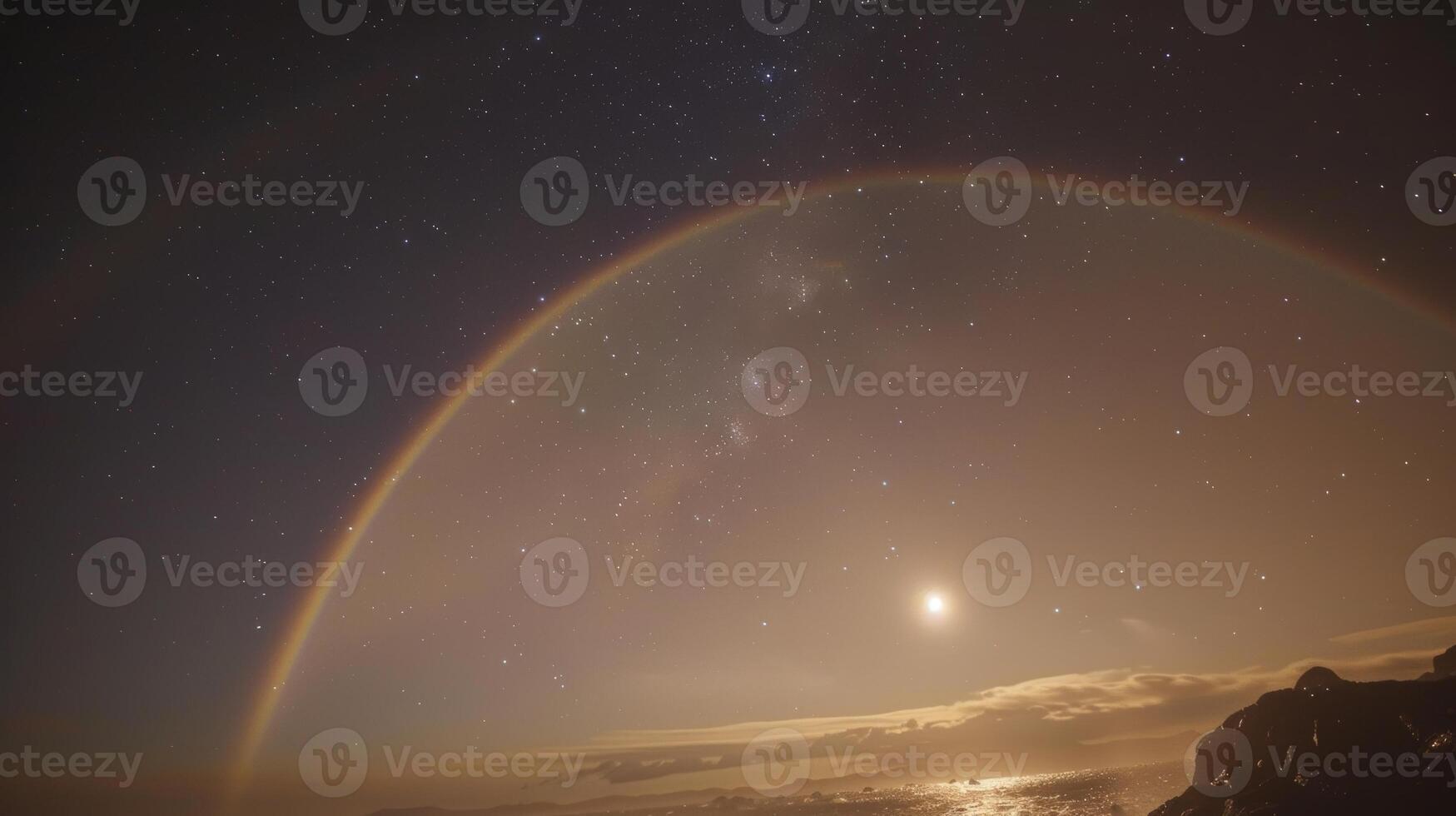 The stars le in the background as a moonbow spreads across the sky a mystical bridge between the earthly and celestial realms photo