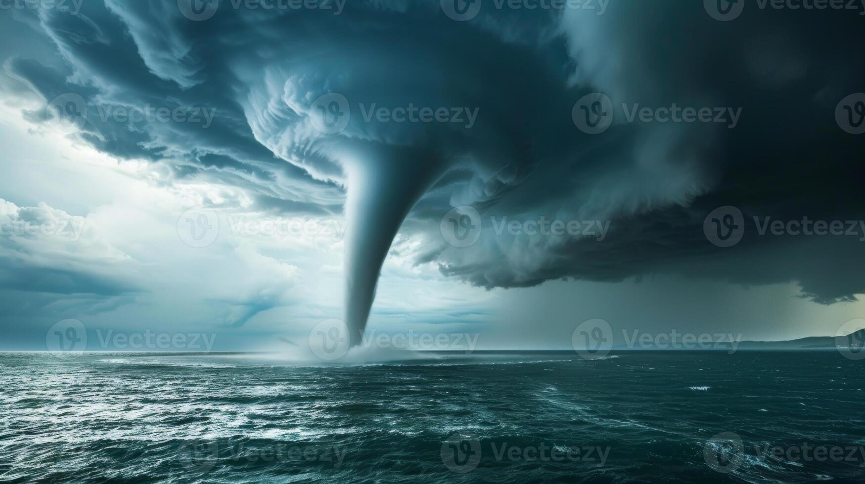 un Perfecto tormenta fabricación de cerveza terminado el mar con un espectacular tromba marina como sus focal punto foto