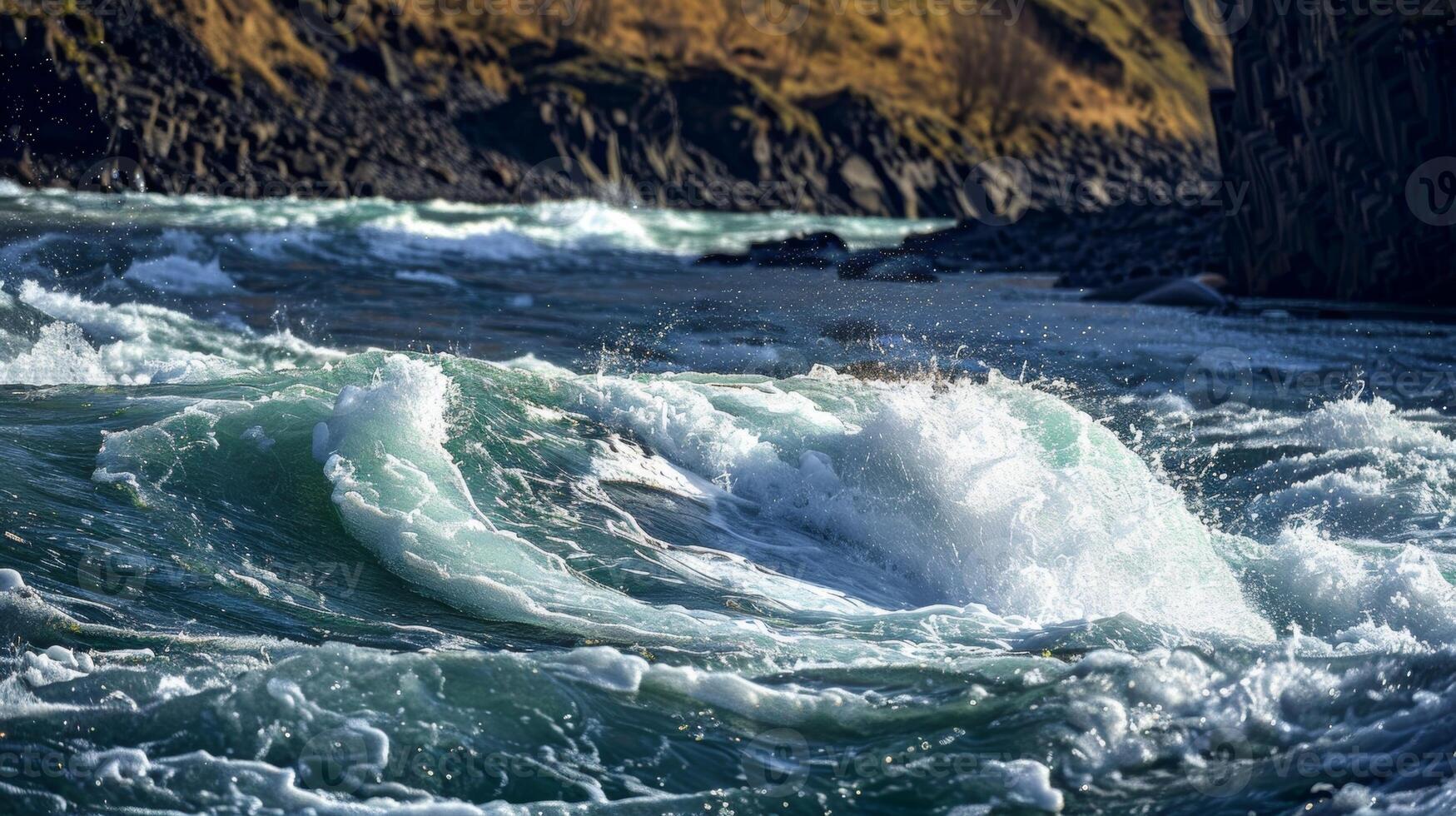 A constant tugofwar between the calm river and the powerful whirlpool each one struggling for dominance photo