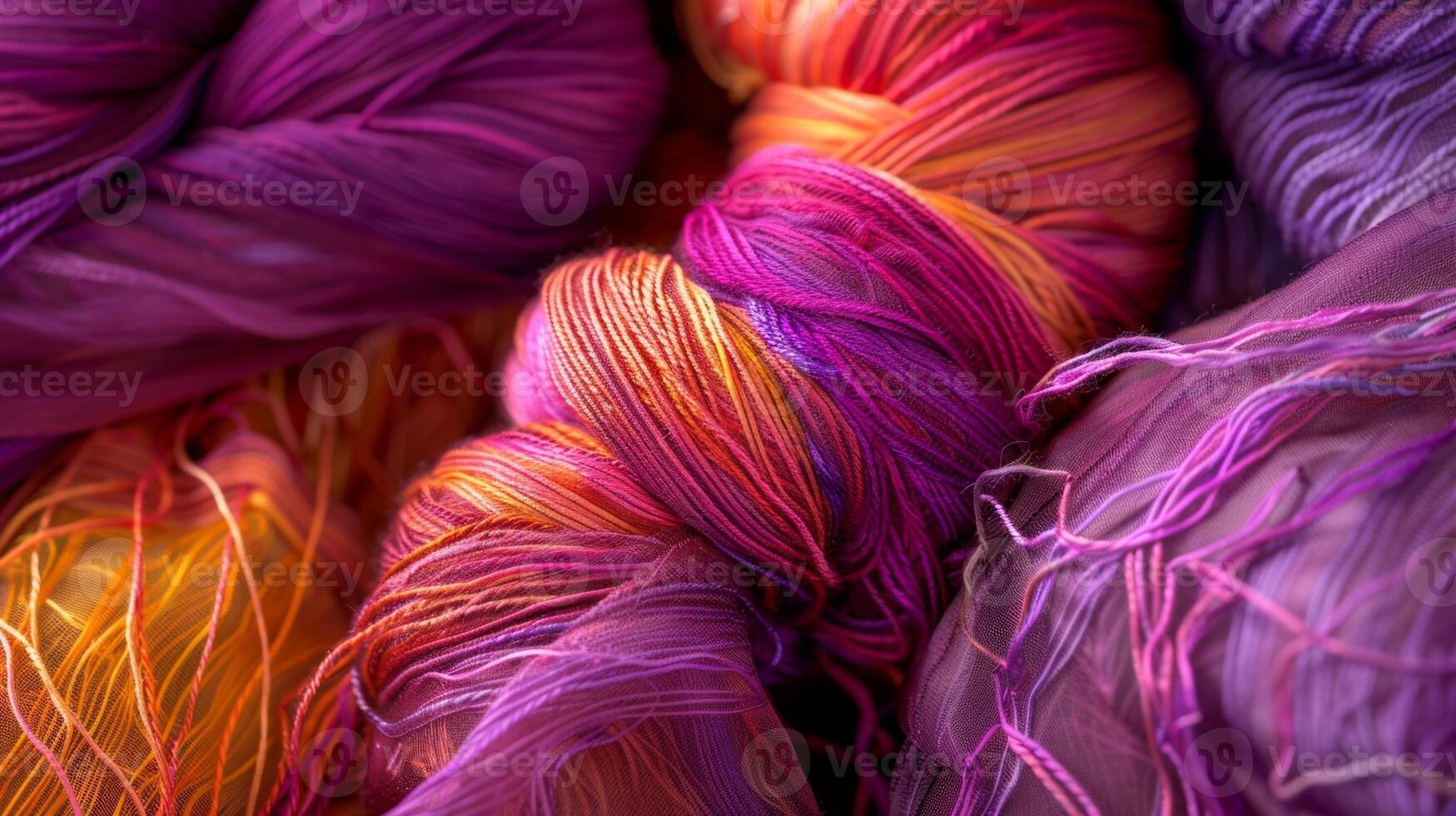 An enchanting blend of rich purples and pinks streaked with hues of orange and yellow photo