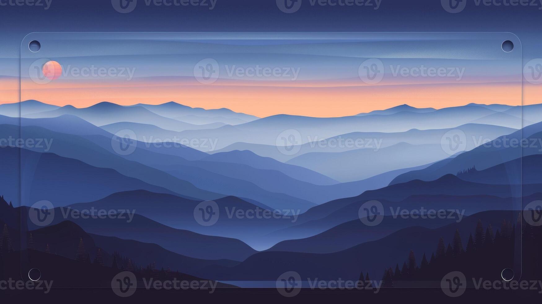 Blank mockup of a navy blue license plate with a minimalistic design featuring a mountain landscape and a subtle gradient background photo