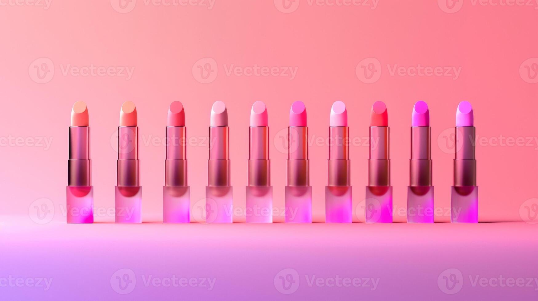 A lineup of mockups for lipstick bullets with a gradient ombre design and a modern sansserif font for the logo photo