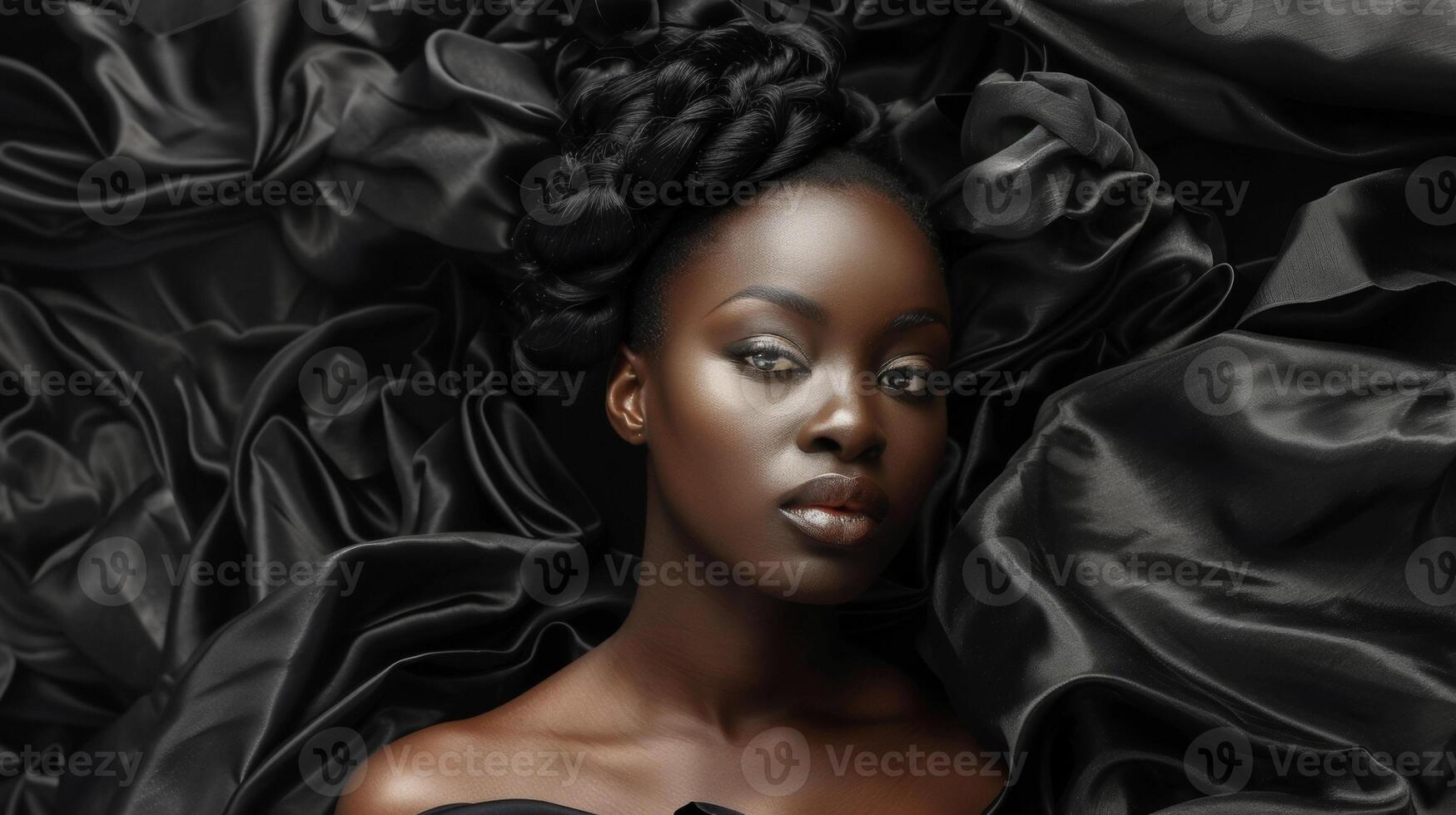 This portrait captures the essence of the Black Silk Affair a celebration of lavishness and sophistication through the lens of black identity. The subjects regal presence is enhanced photo