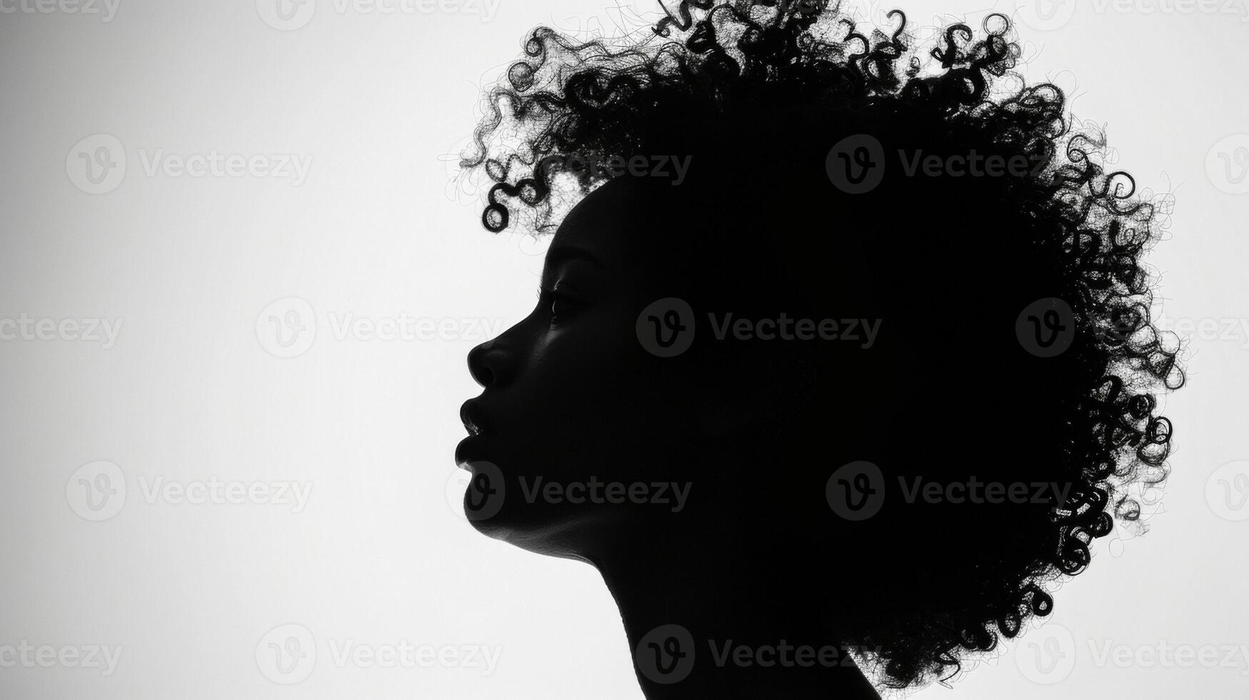 The silhouette of a woman against a bright white background her curls and curves creating a stunning contrast against the blank canvas. This photo symbolizes the endless possibilities