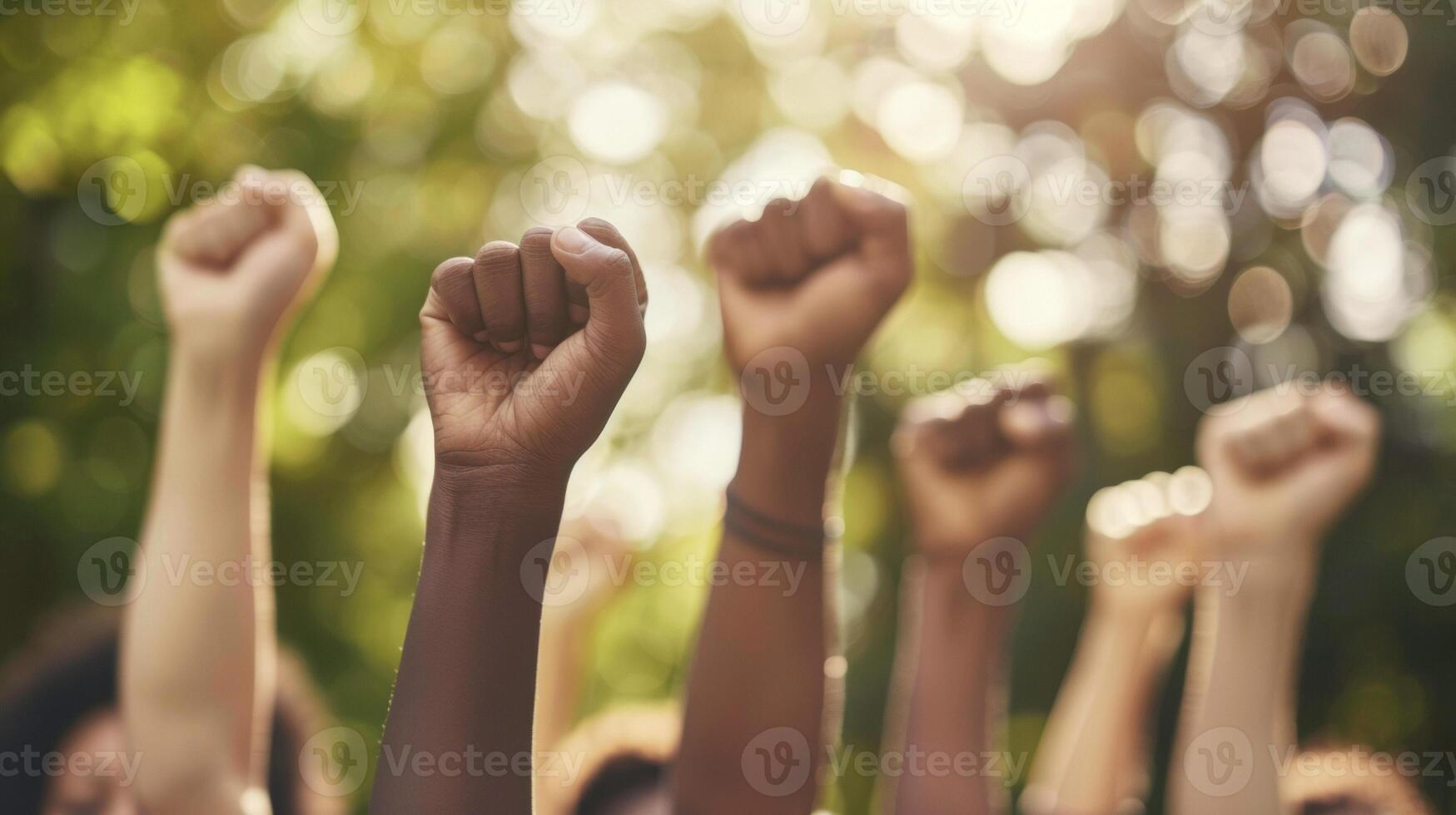 A group of black youth stand united their fists raised in solidarity and their faces filled with determination as they come together to make a positive impact in their communities photo