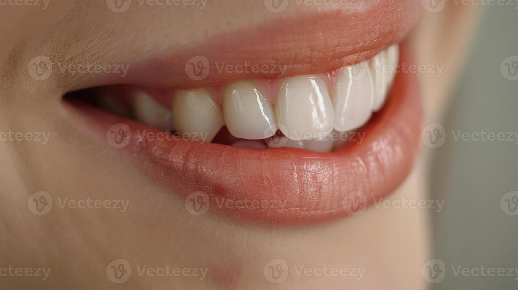 A hint of teeth showing through a parted smile adding a playful element to the lips. photo