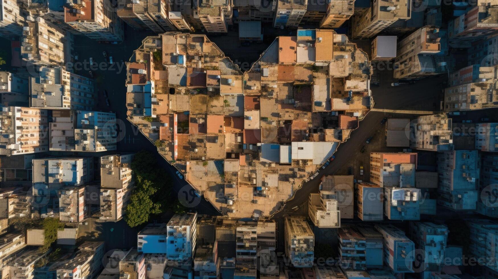 From above, the city looks like it has been stitched together with love, as the rooftops form a continuous heart shape. photo