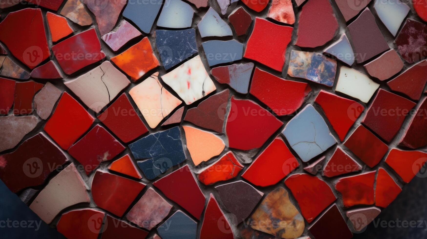 A closeup of a heartshaped mosaic, with sharp, jagged pieces coming together to form the whole picture, reflecting the idea of a heart healing and being pieced back together. photo