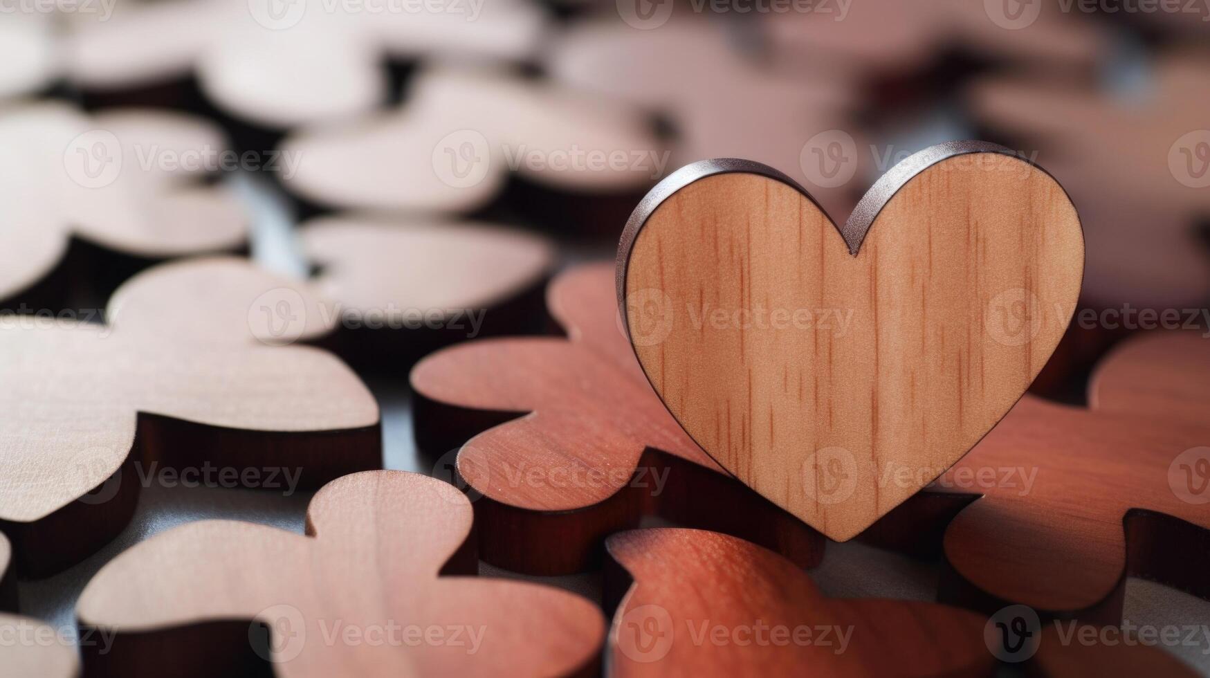A plain, wooden puzzle piece, gradually transforming into a heartshaped piece, symbolizing how love can fill in the missing pieces and make us whole. photo