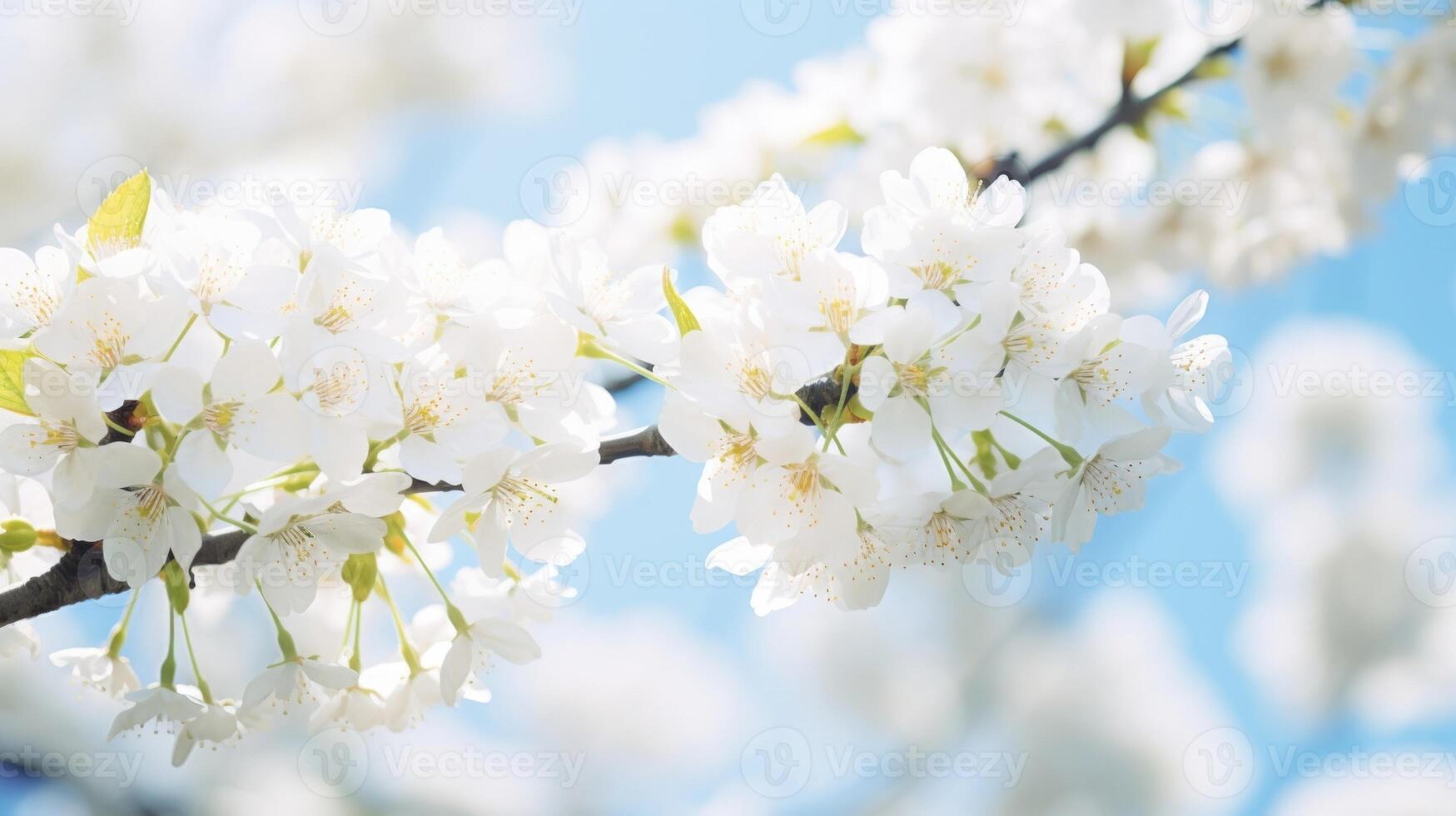 Delicate white blossoms bloom on the trees, releasing a sweet fragrance that fills the air and captures the hearts of all who enter the enchanted forest. photo