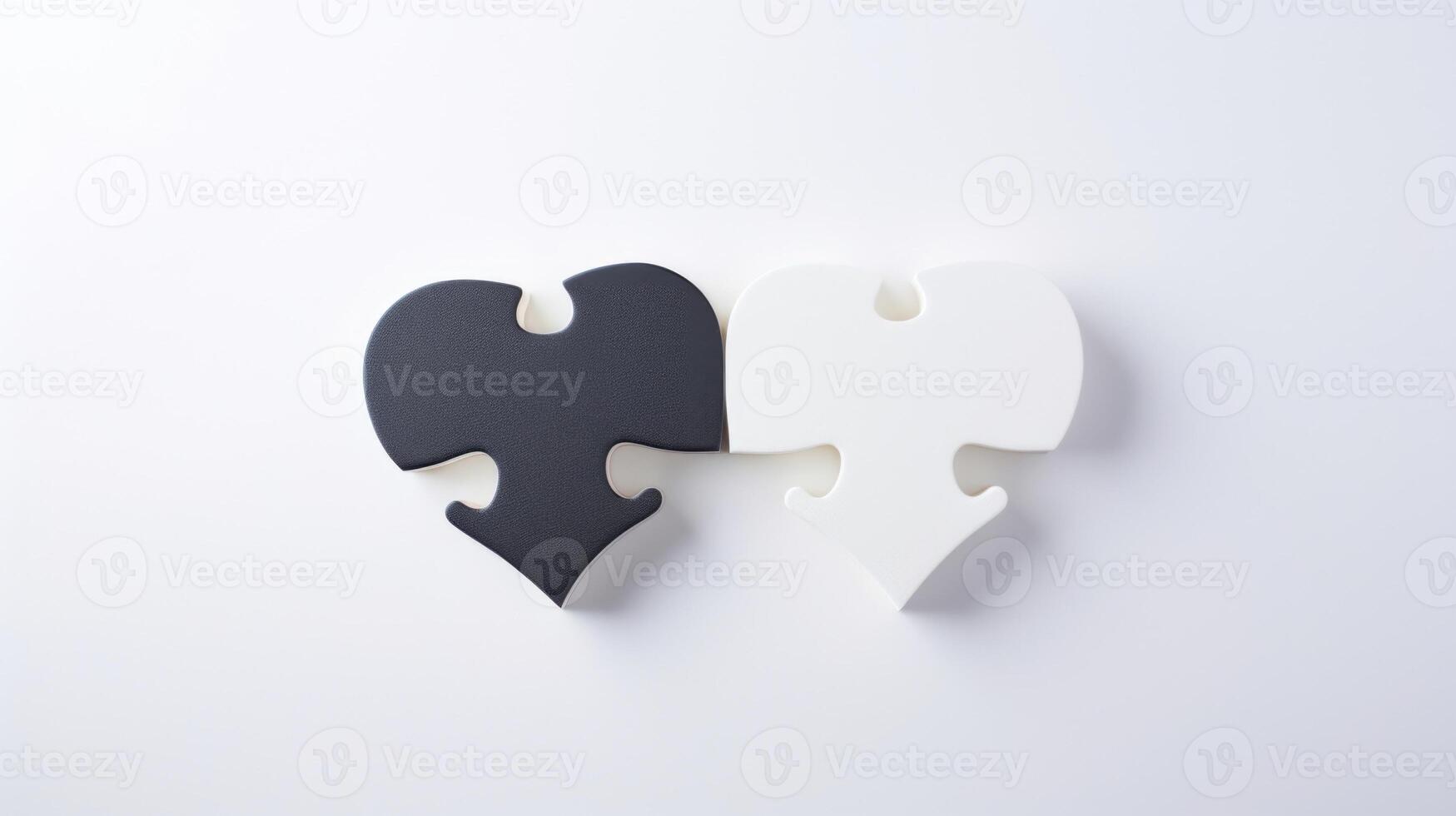 The shadows of two puzzle pieces forming a heart on a white surface, representing the depths and complexities of love. photo