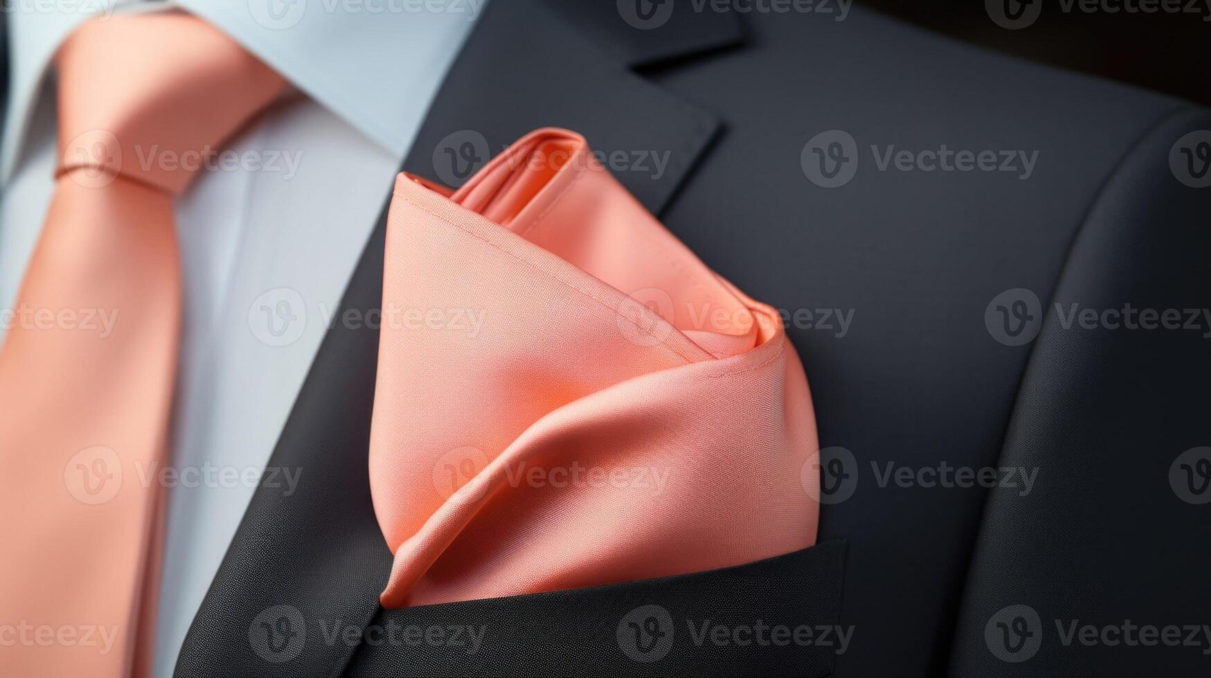 Minimalistic view of a Peach Fuzz pocket square, the perfect accessory to add a pop of color to a suit or jacket. photo