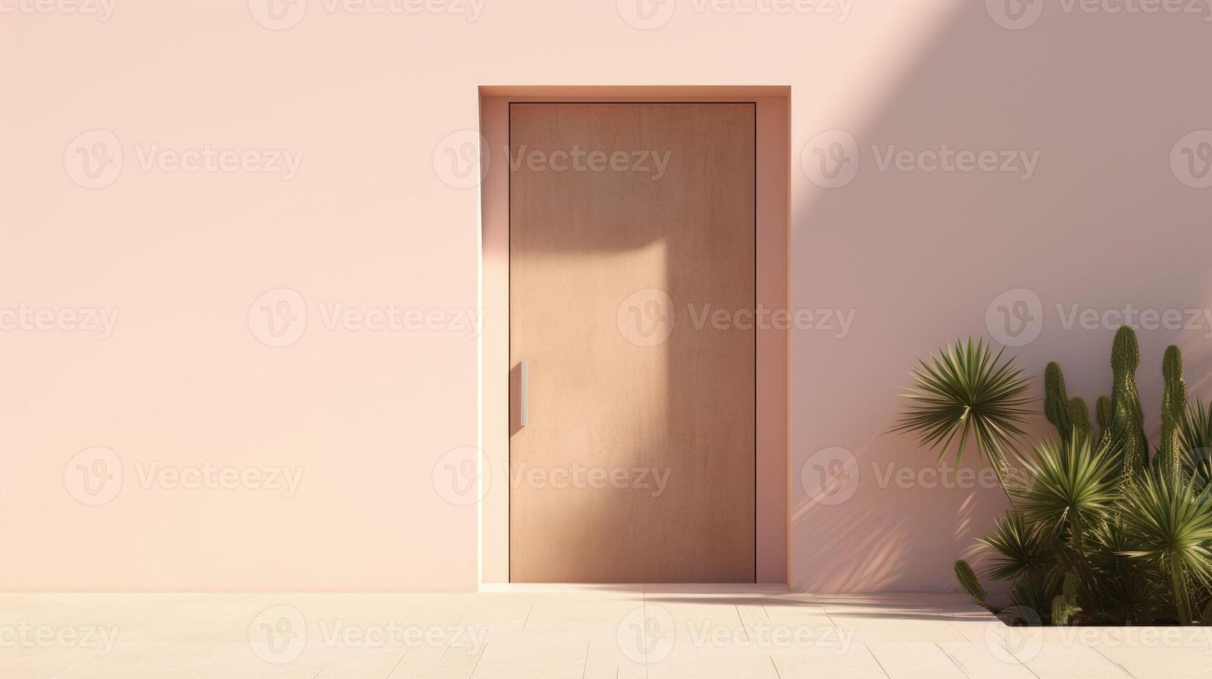 Minimalistic view of a Peach Fuzz colored door, with a shiny door and clean lines for a sleek and modern look. photo