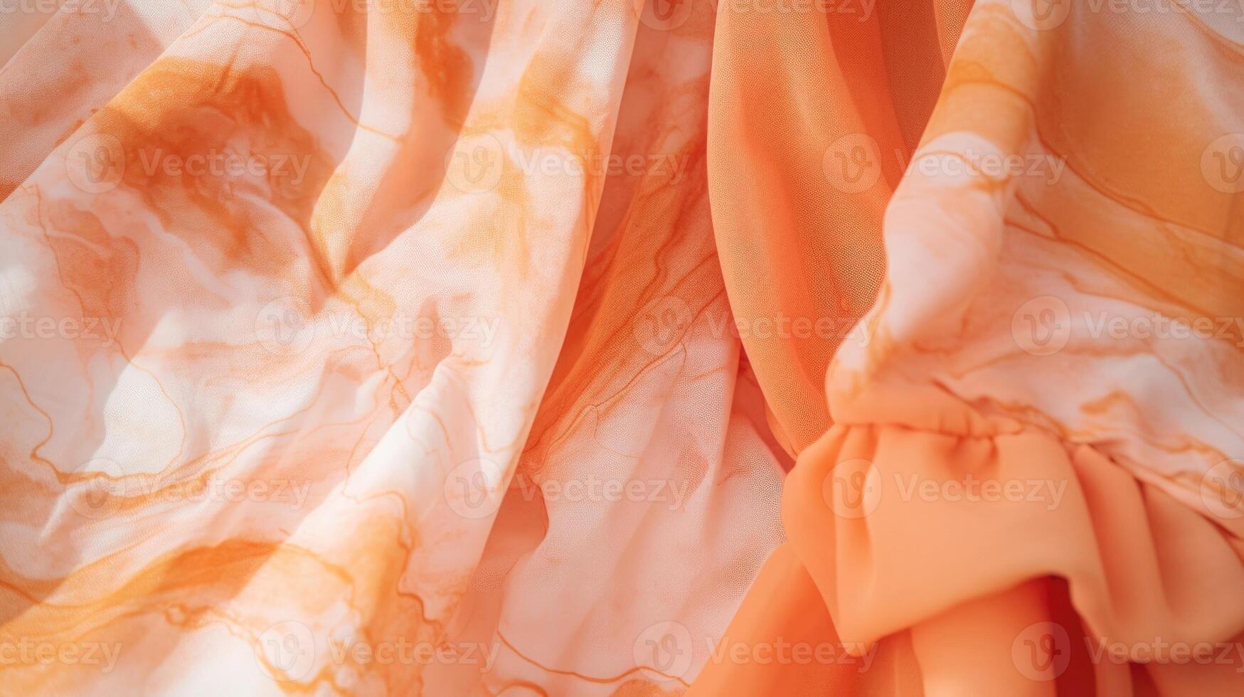 Closeup of a Peach Fuzz jumpsuit, made from upcycled fabric ss and featuring a unique, handdyed pattern. A oneofakind piece for the conscious fashionista. photo