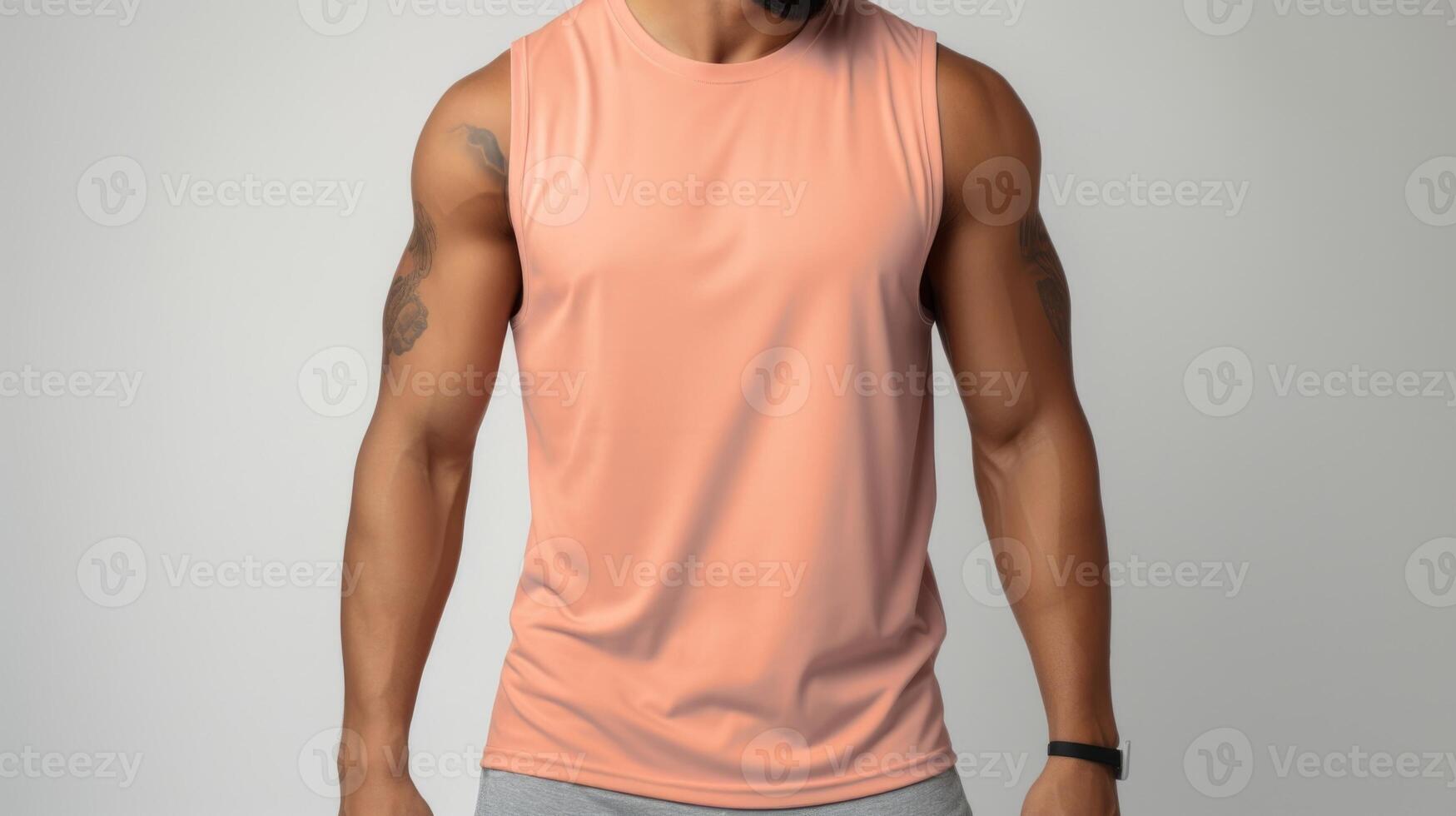 Minimalistic view of a Peach Fuzz muscle tank top, featuring a loose and breathable fit for a casual yet functional look for any lowintensity workout. photo