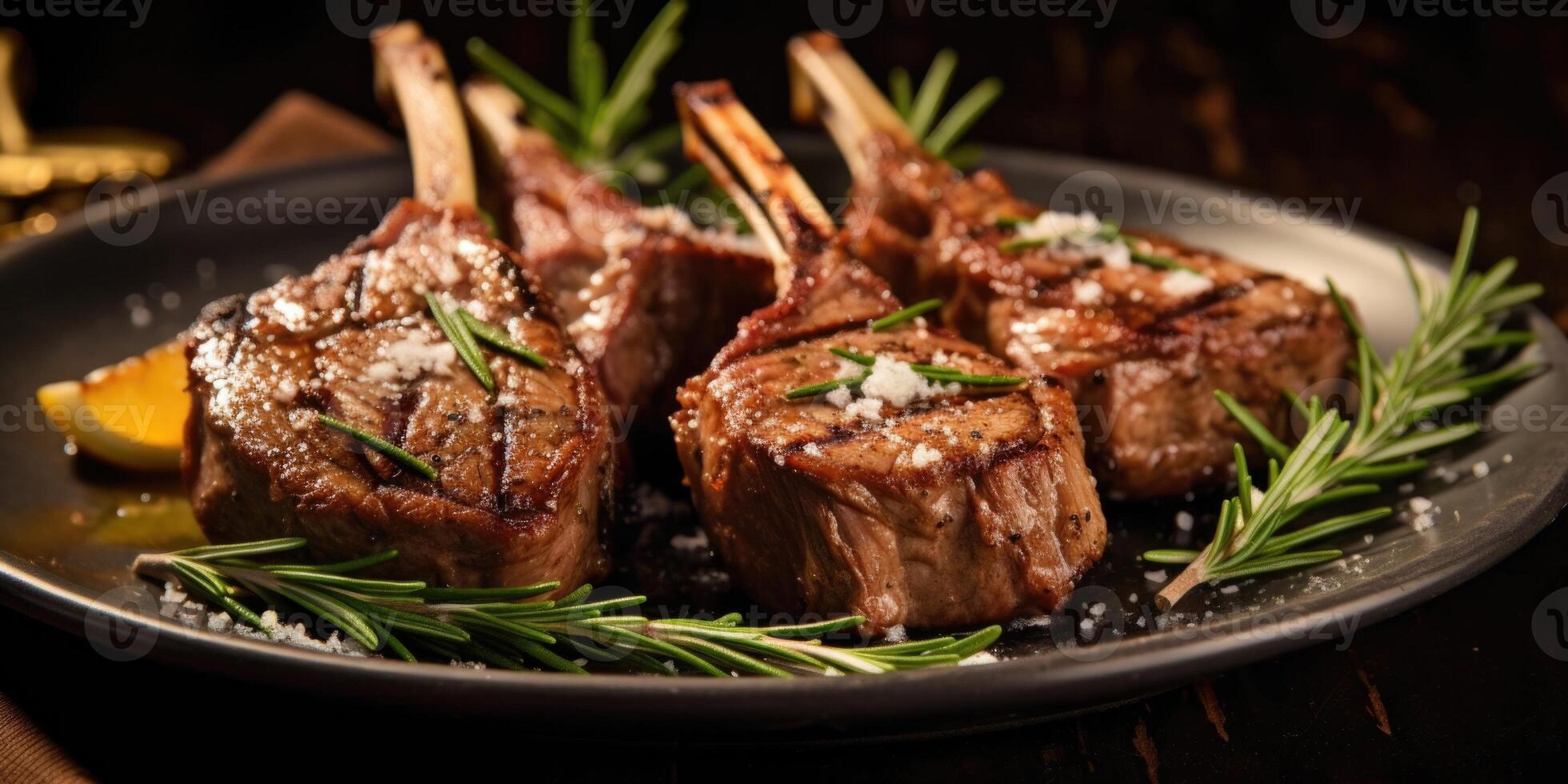 A tantalizing symphony of flavors awaits as you savor the delicate meat of these lamb chops, infused with hints of rosemary and garlic. photo