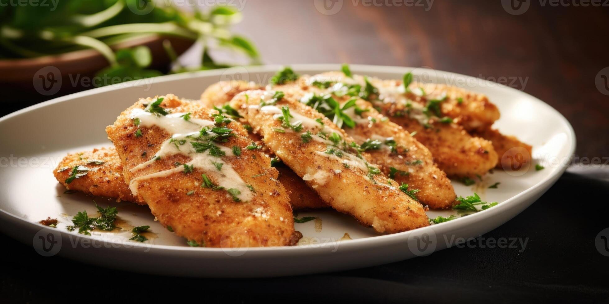Savor the harmonious blend of herbs and es that enhance the flavor of the Chicken Schnitzel, elevating it to a dish that bursts with richness and complexity. photo