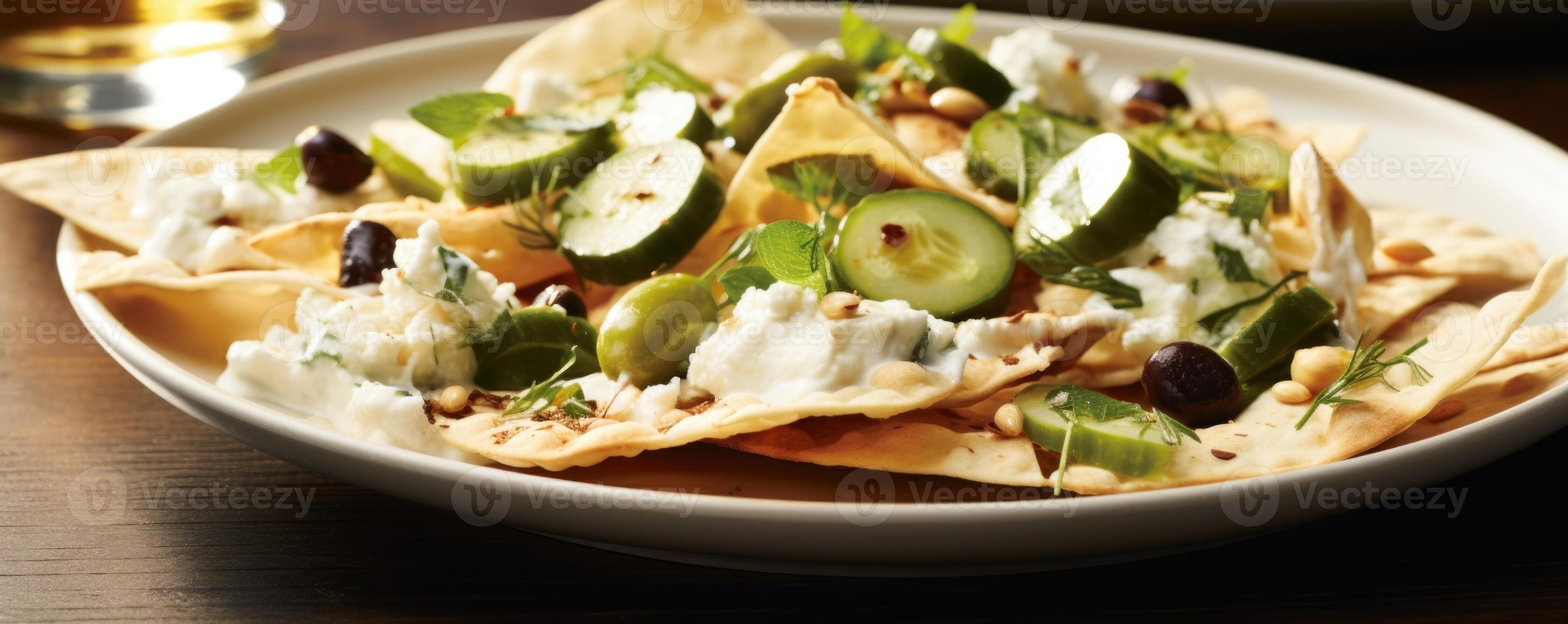 Embrace the Mediterranean flavors with these Greekinspired nachos. Traditional pita chips are