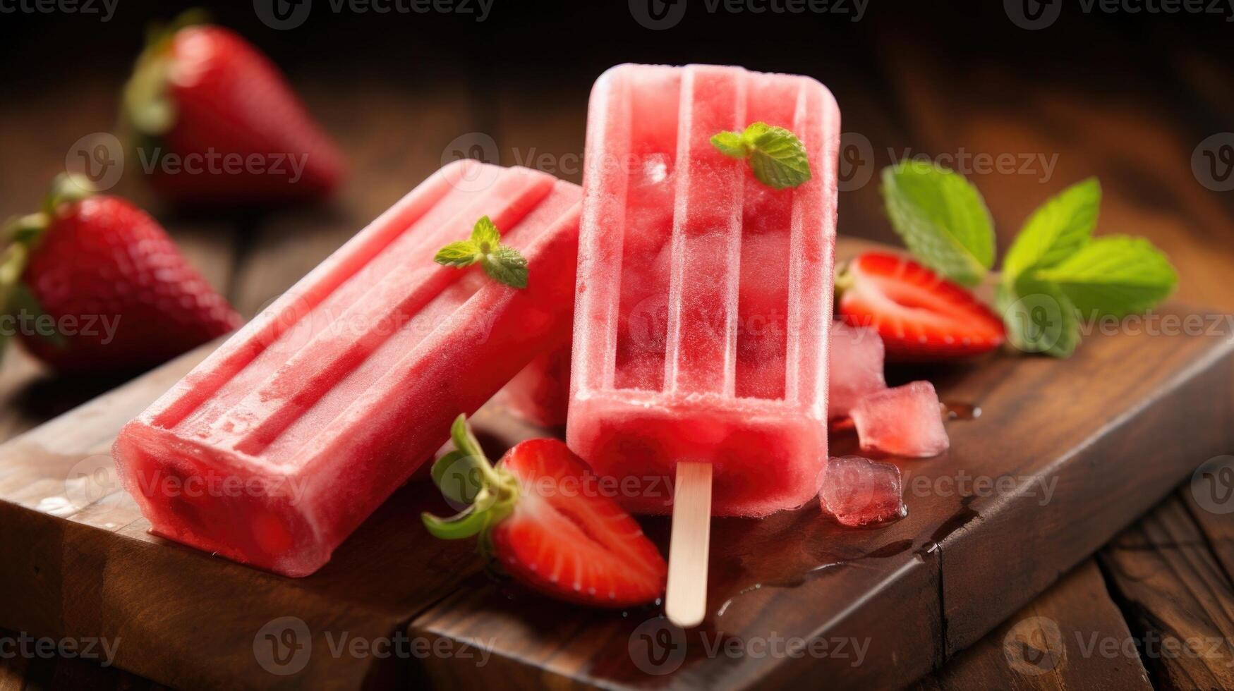 Dive into a velvety smooth popsicle made from luscious strawberries blended with velvety yogurt and accented with a hint of fragrant rosewater for an elegant and sophisticated treat. photo
