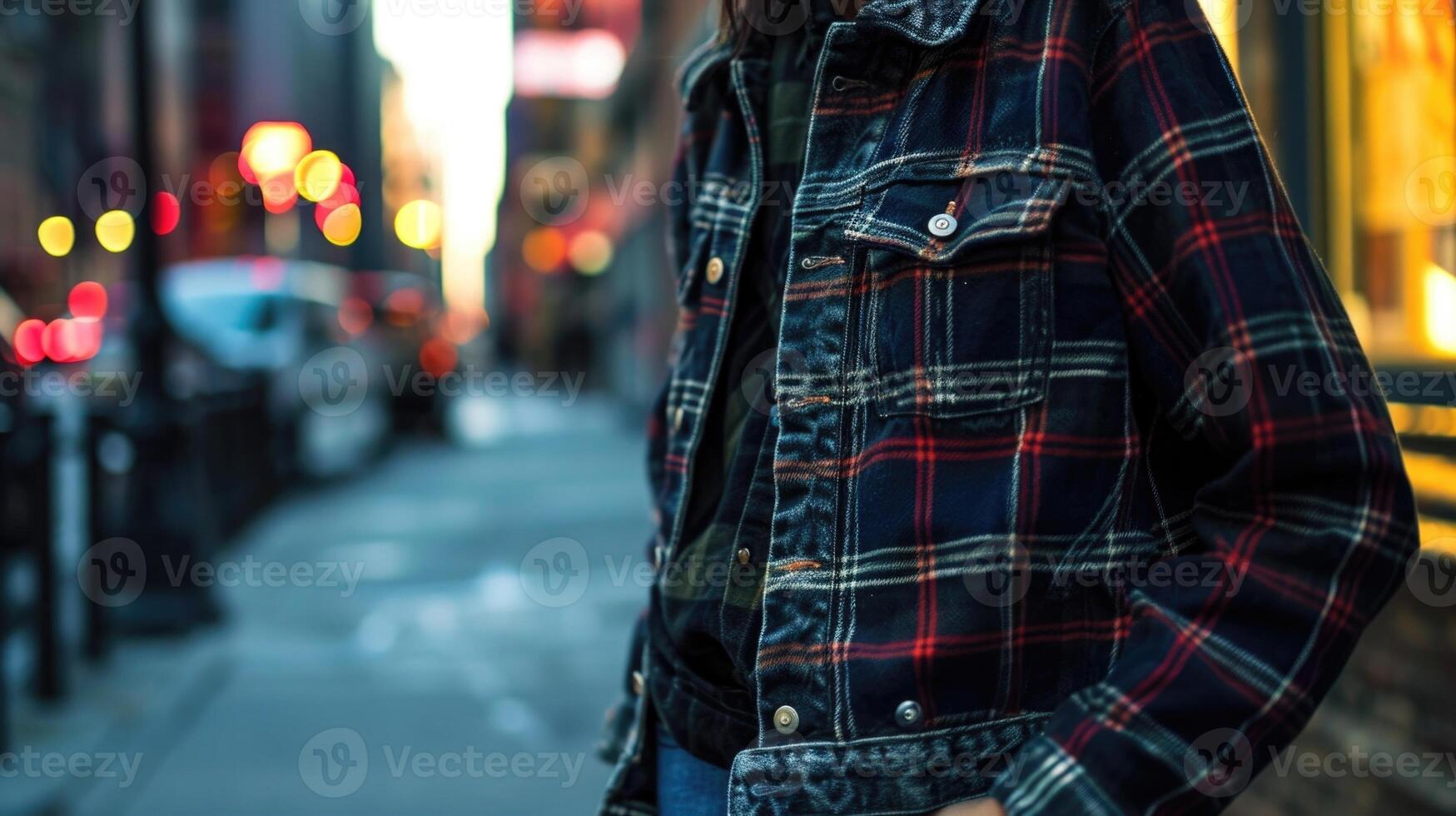 Effortless and versatile, this wool varsity jacket, oversized flannel, and classic straightleg denim combination is a musthave for any fashionforward individual. photo