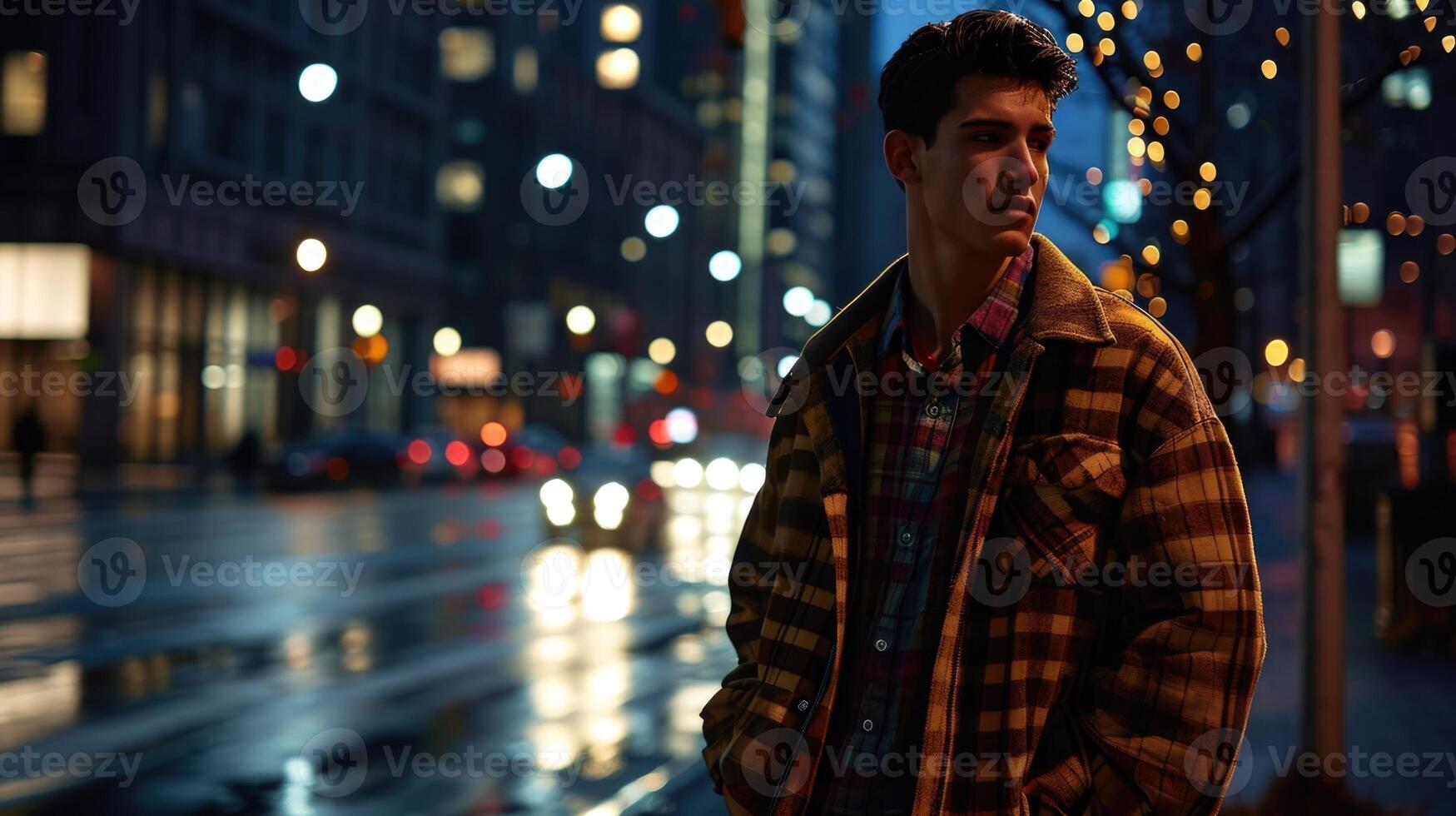A modern take on a classic varsity jacket, this outfit combines cozy wool, oversized flannel, and structured denim for the perfect blend of comfort and style. photo
