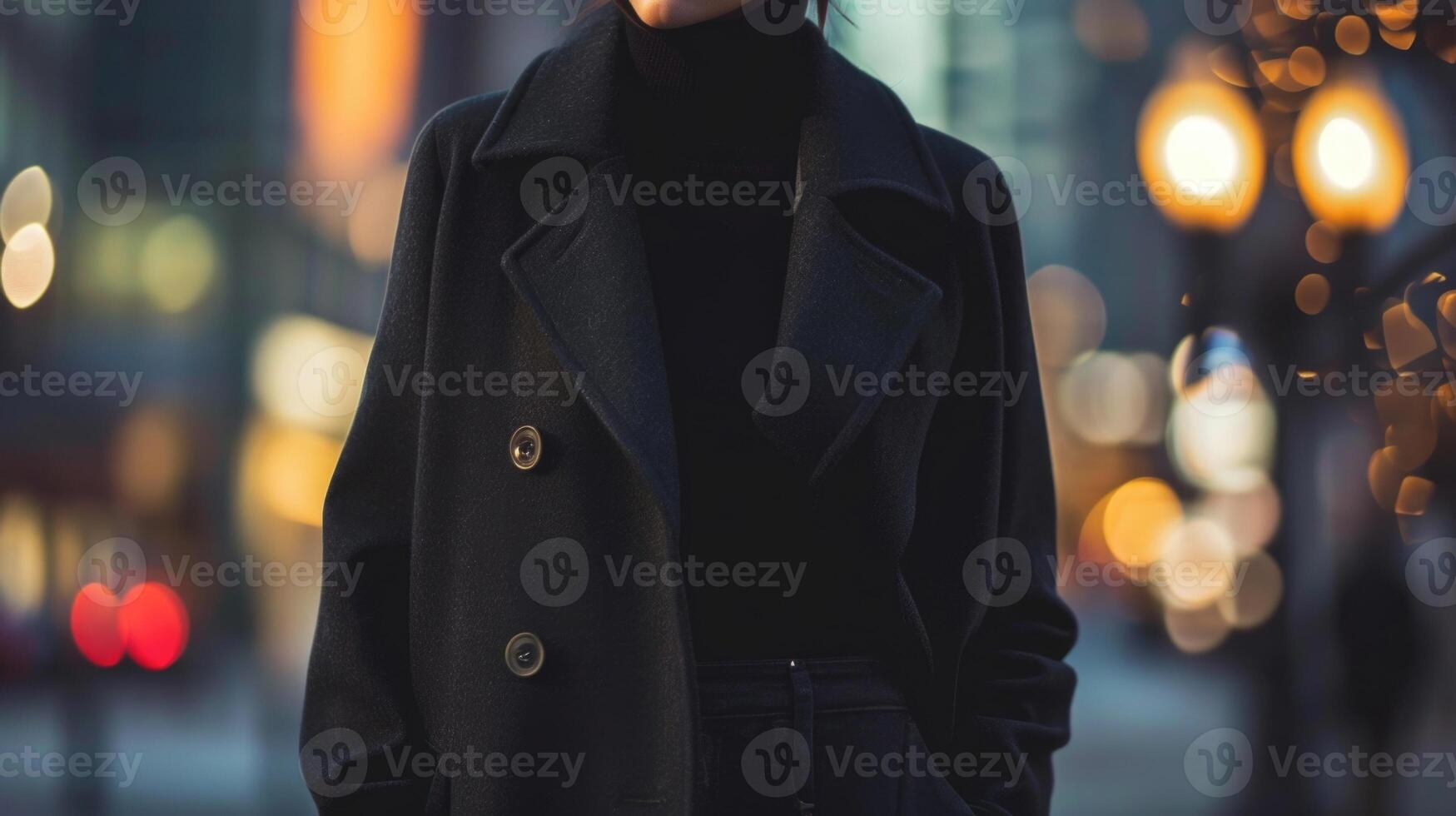Casually cool Effortlessly cool and comfortable, this androgynous long coat, black turtleneck, and straightleg jeans combination is perfect for a casual yet fashionable look. photo