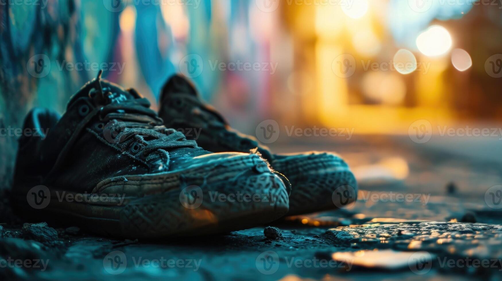 A pair of sneakers reconstructed from old tires, showcasing the potential of upcycling in the world of streetwear. photo