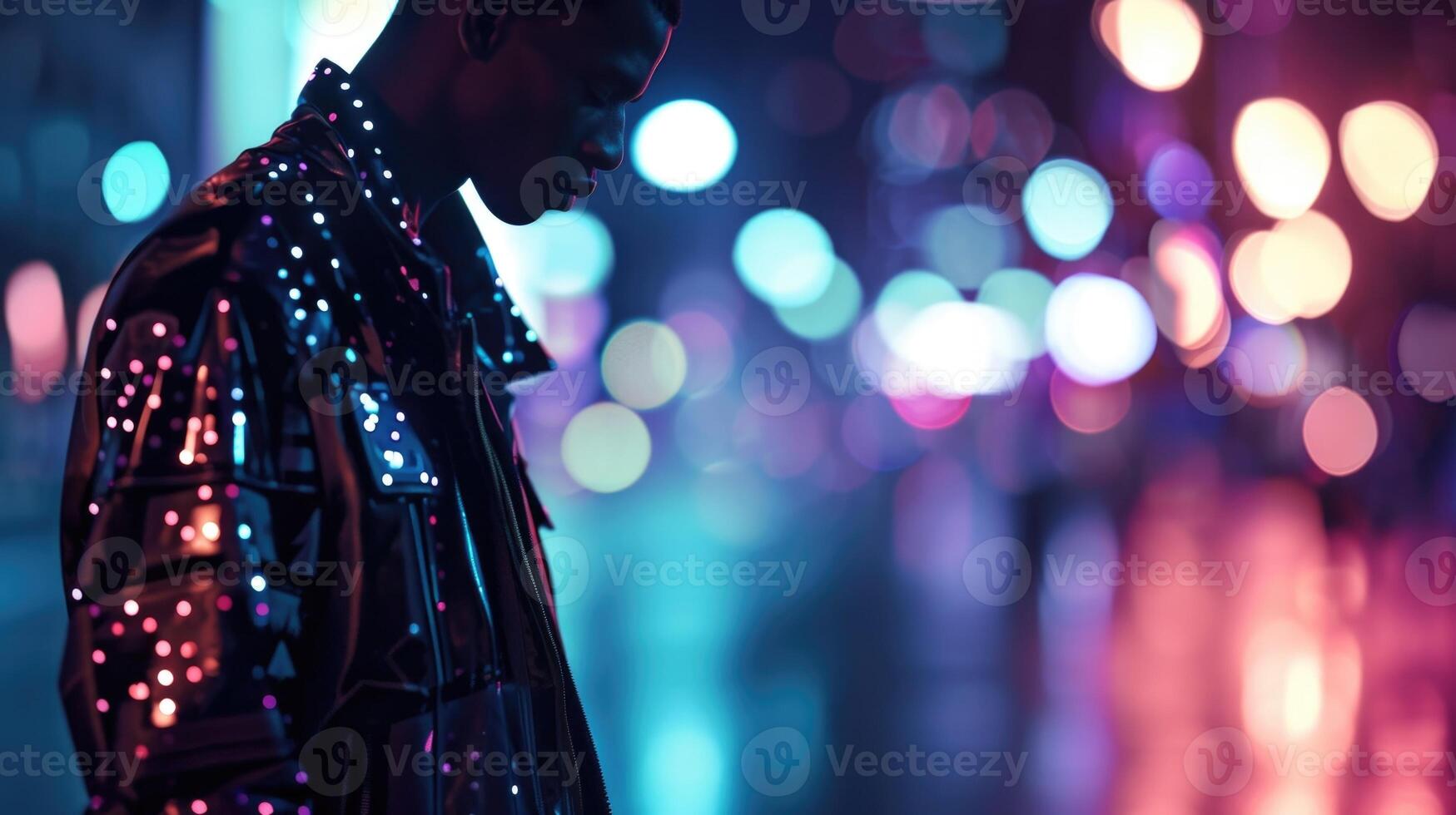 Nightlife ready Stand out in the dark with a jacket embellished with LED lights, a smart tshirt, and hightech sneakers that will have heads turning as you hit the town. photo