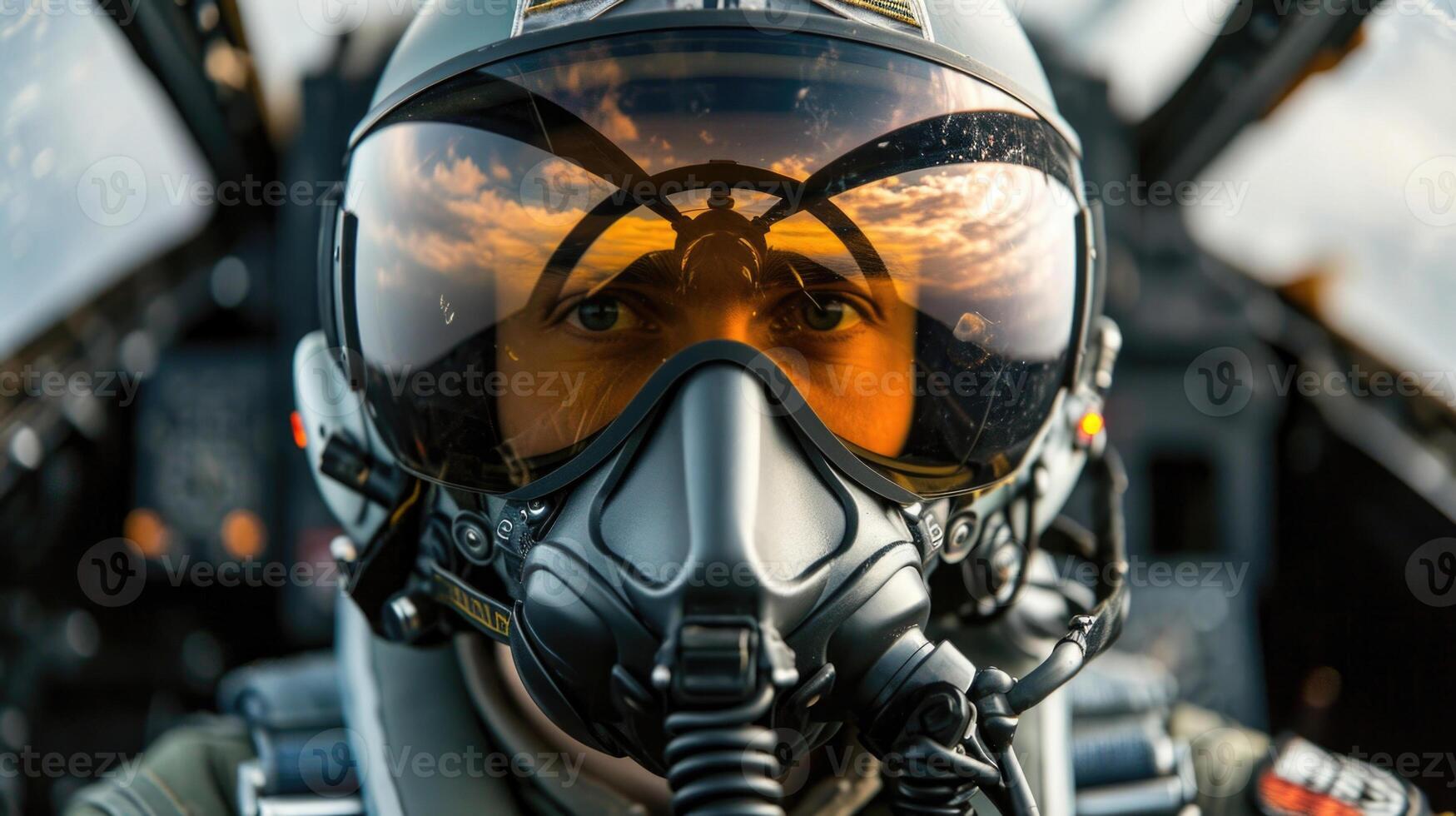 Through the reflection on the helmet visor, the pilots intense gaze could be seen as they flew at lightning speed. photo