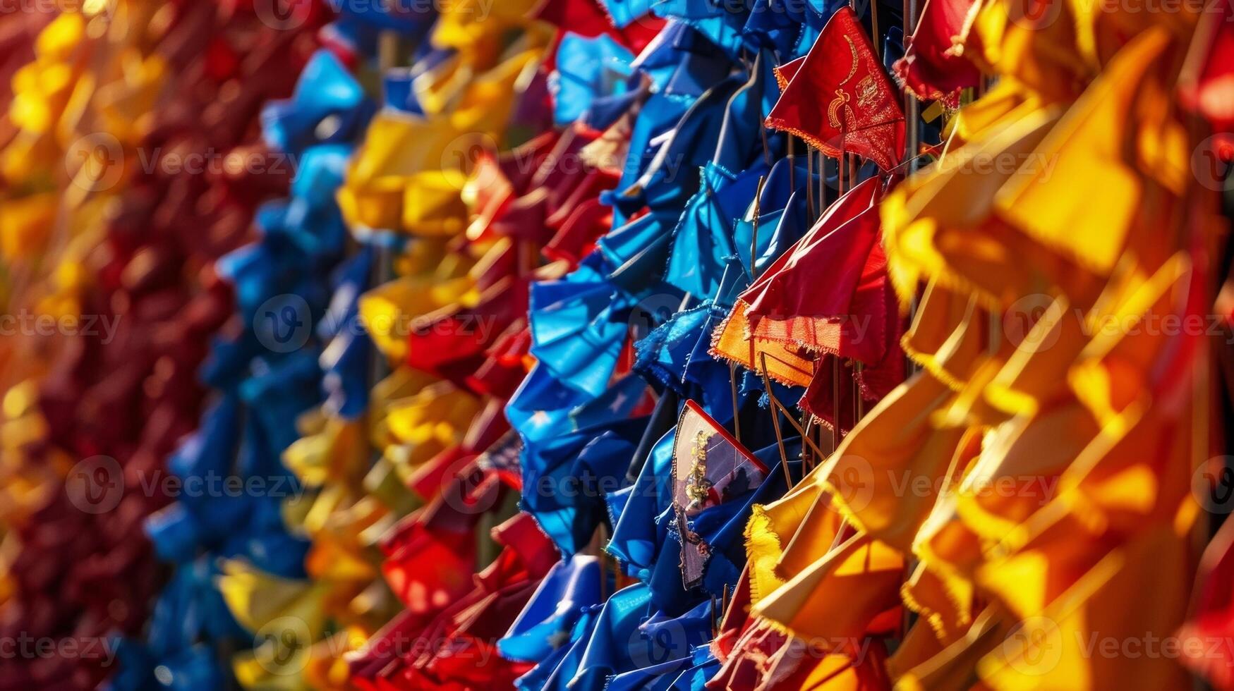 The sea of banners and flags creates a mesmerizing visual display in the stadium photo