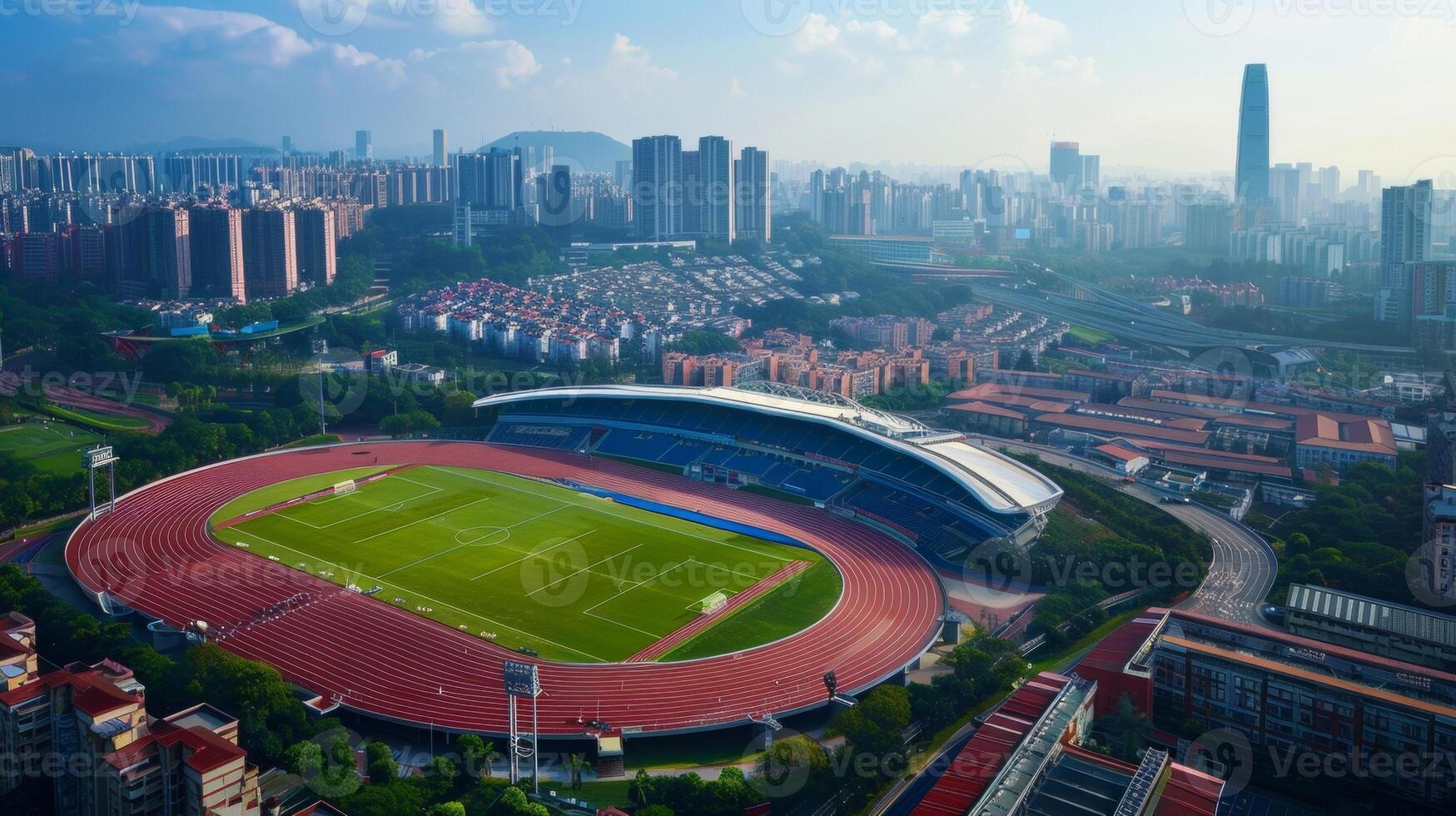 An amphitheaterstyle stadium nestled in the heart of a bustling city providing a dynamic and impressive setting for sports events photo