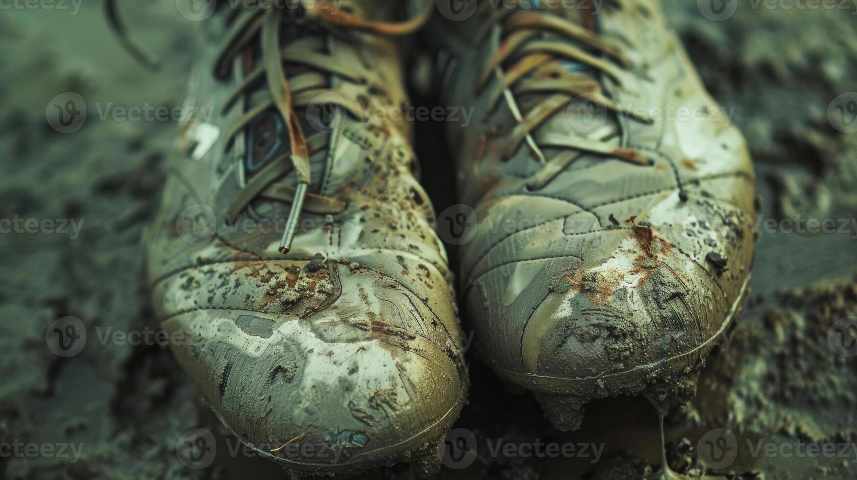 The camera focuses on the worn out bottoms of the cleats a testament to the hard work and dedication of the player photo