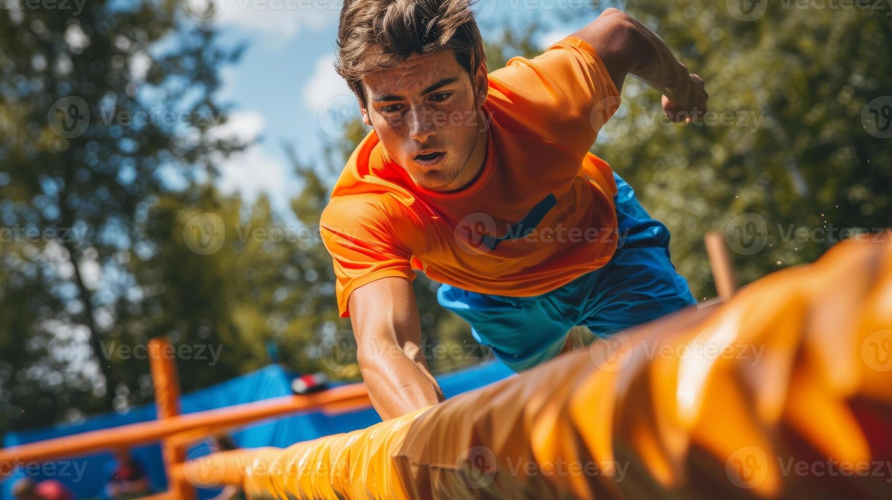 An athletes focus as they navigate through an obstacle course using quick turns and jumps to avoid obstacles photo