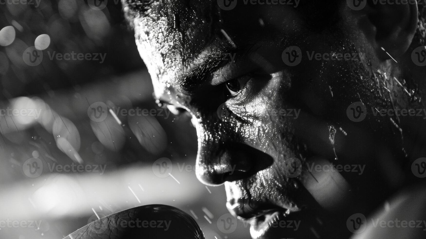 The determination on a boxers face is mirrored in the ferocity of his movements photo