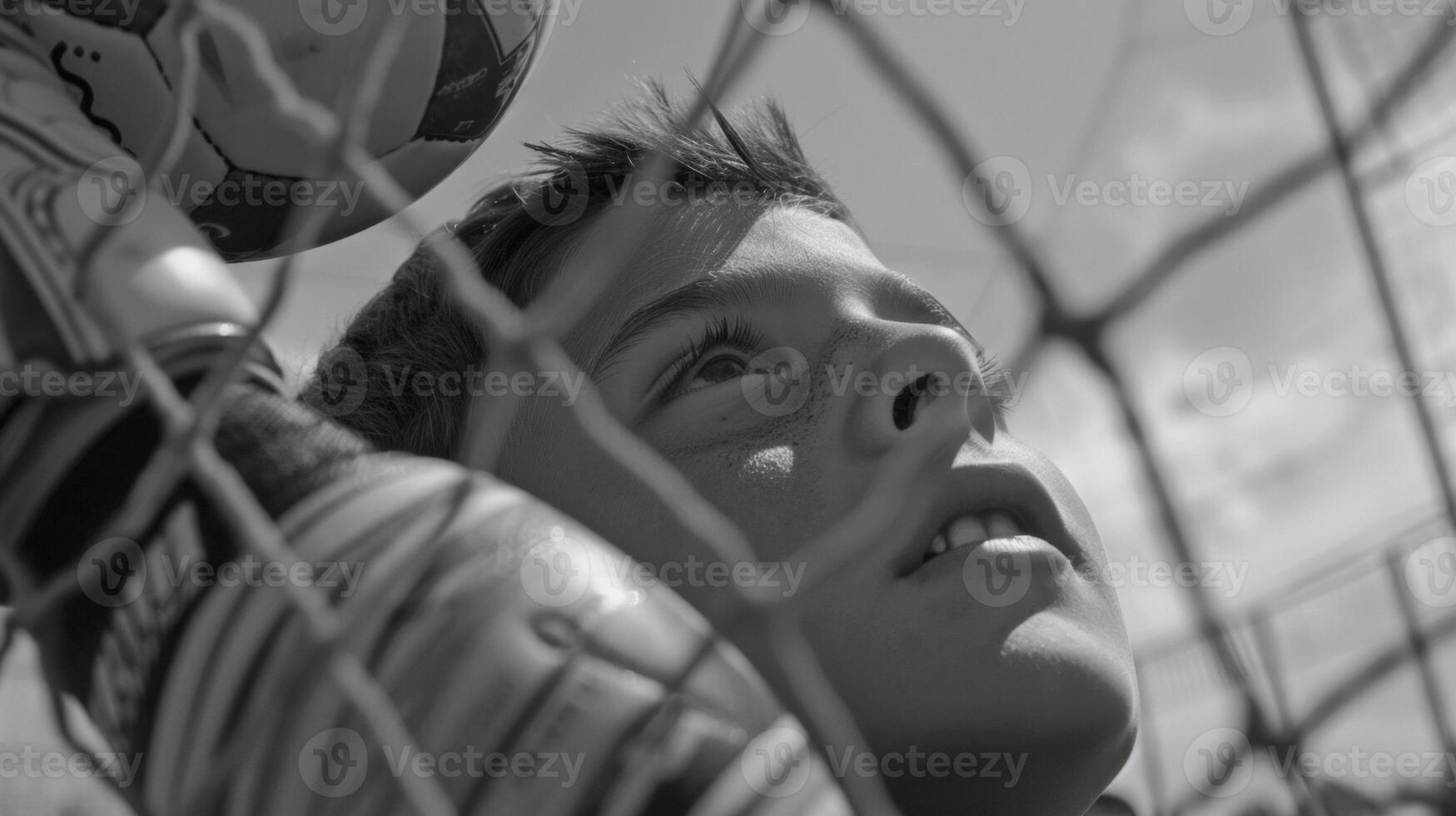 Locking eyes with the ball the goalkeeper prepares for a diving save photo