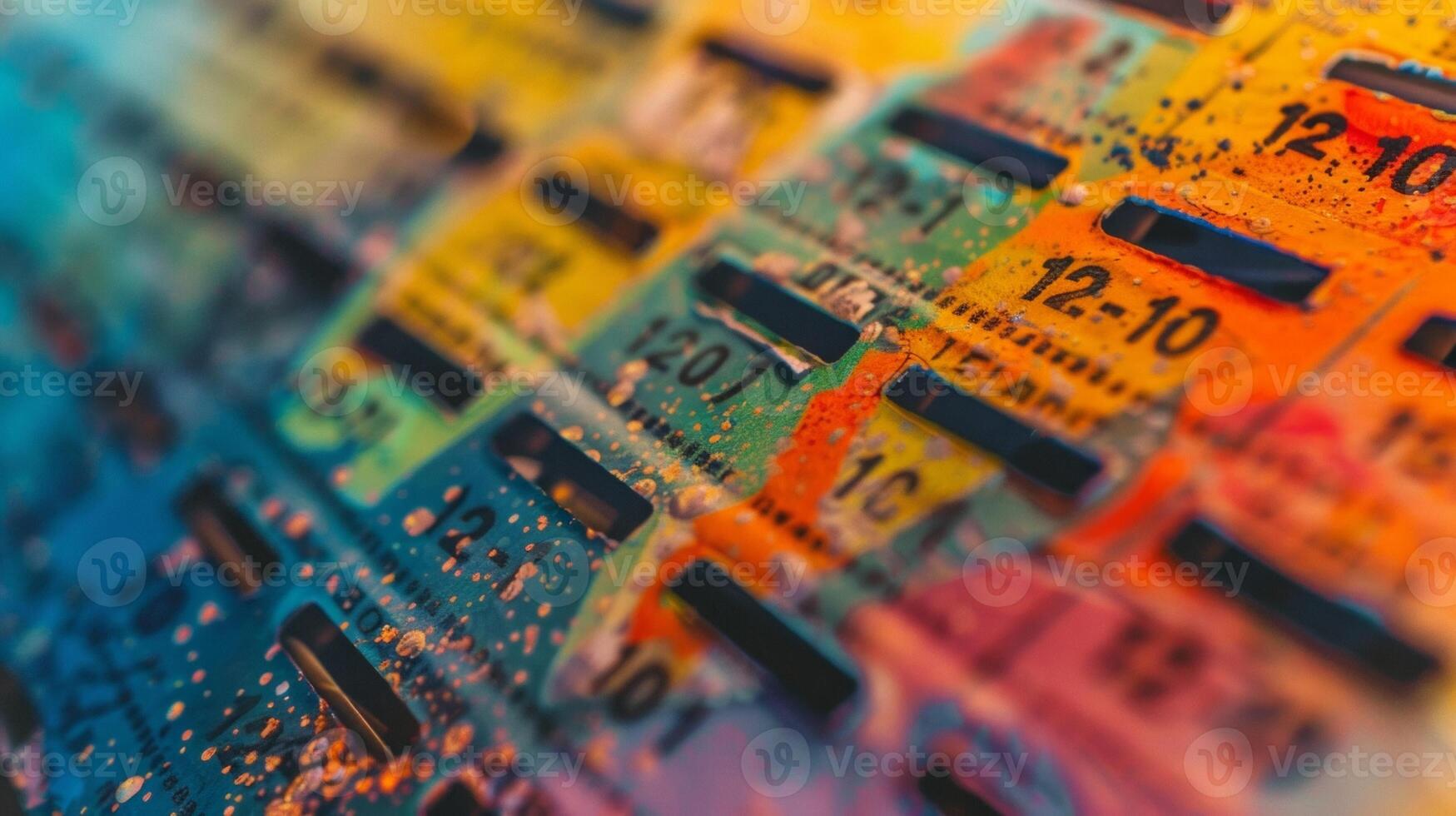 A closeup of a ticket stub showcasing the vibrant colors and design of the event along with the seat and section numbers photo