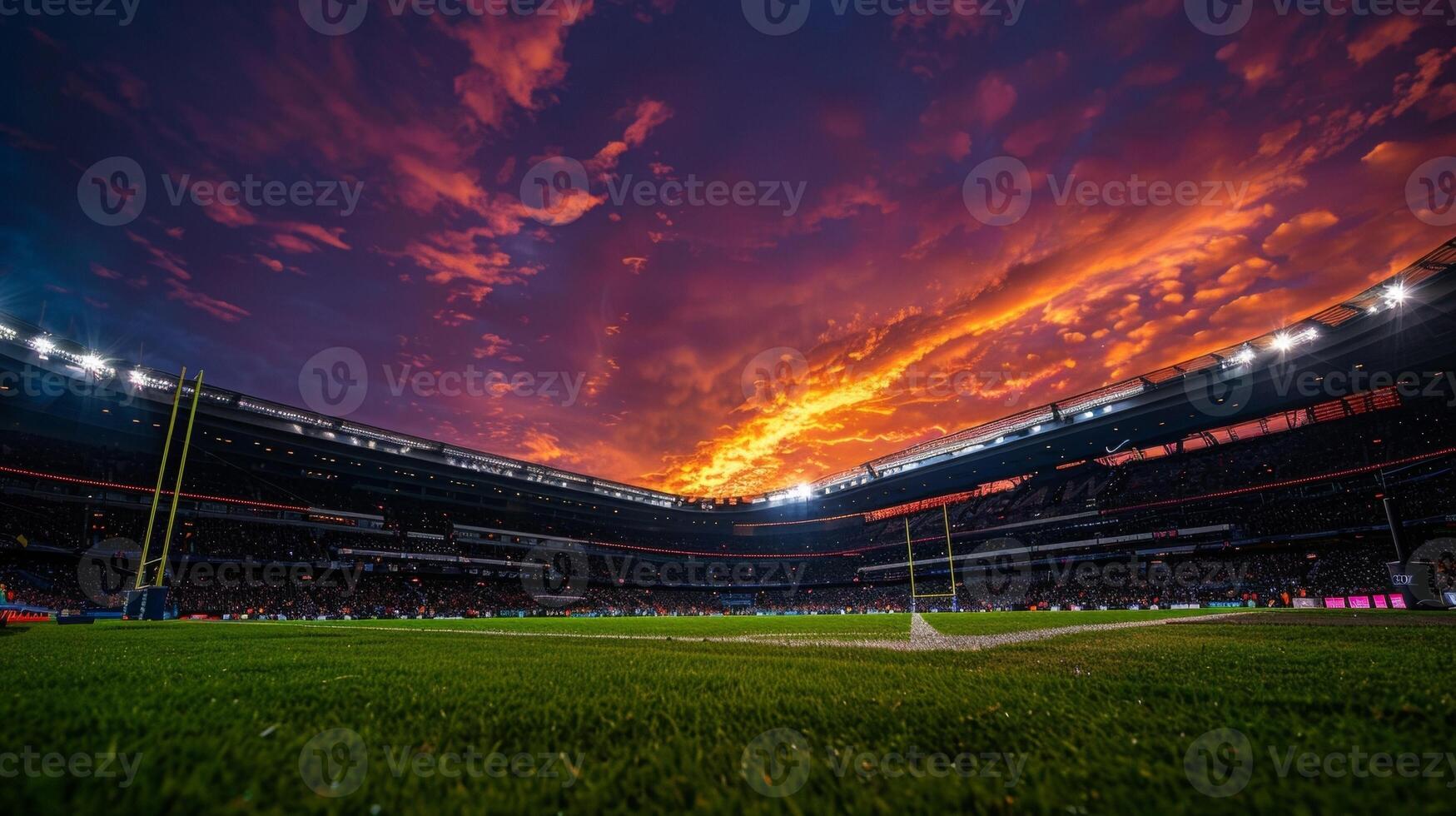 A beautiful sunset behind the stadium creating a stunning backdrop for players and spectators alike photo