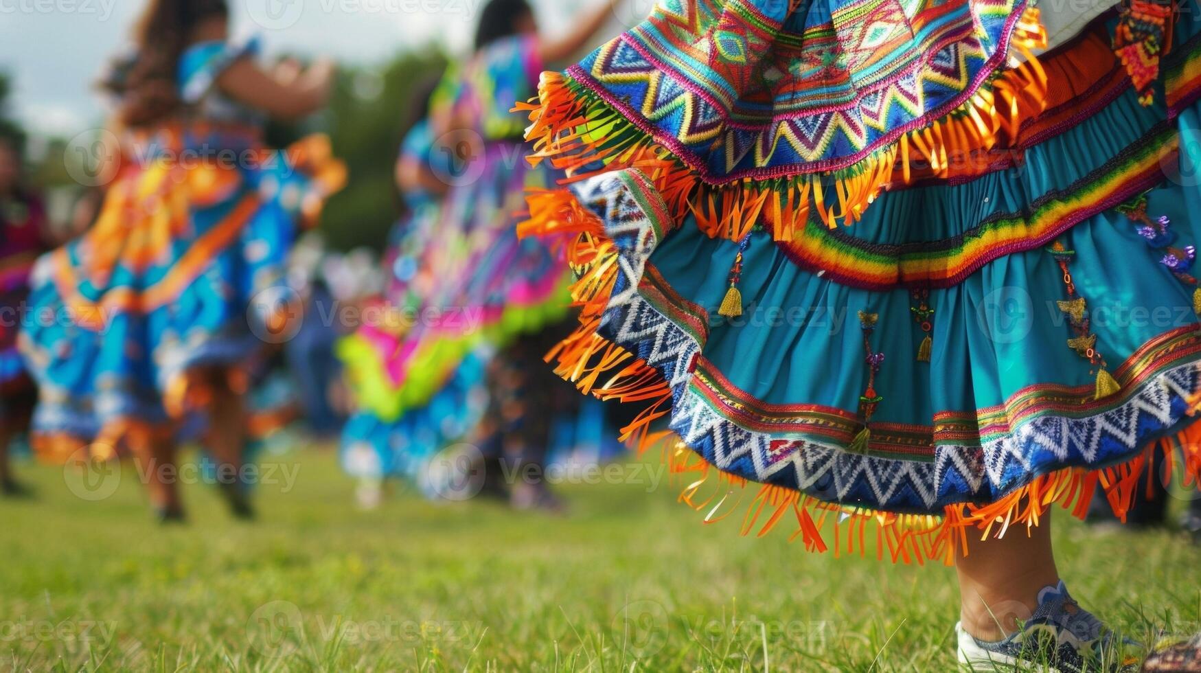 A cultural festival taking place on the field with dance performances music and food representing various countries and traditions photo