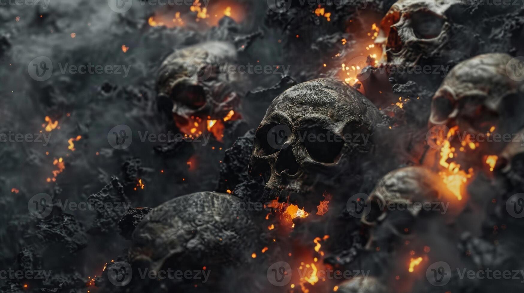 Blank mockup of a heavy metal album cover with dark and moody imagery including skulls and fire photo