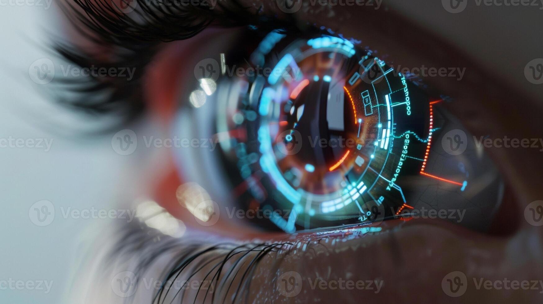 A hightech eye implant mockup displaying a userfriendly display of personalized health and fitness data photo