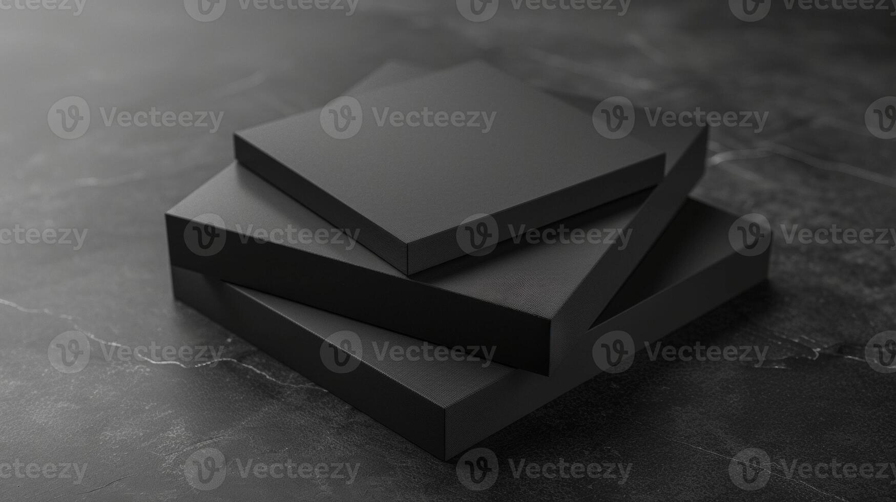 Blank mockup of a stack of sleek and modern black shipping boxes with a simple white log photo