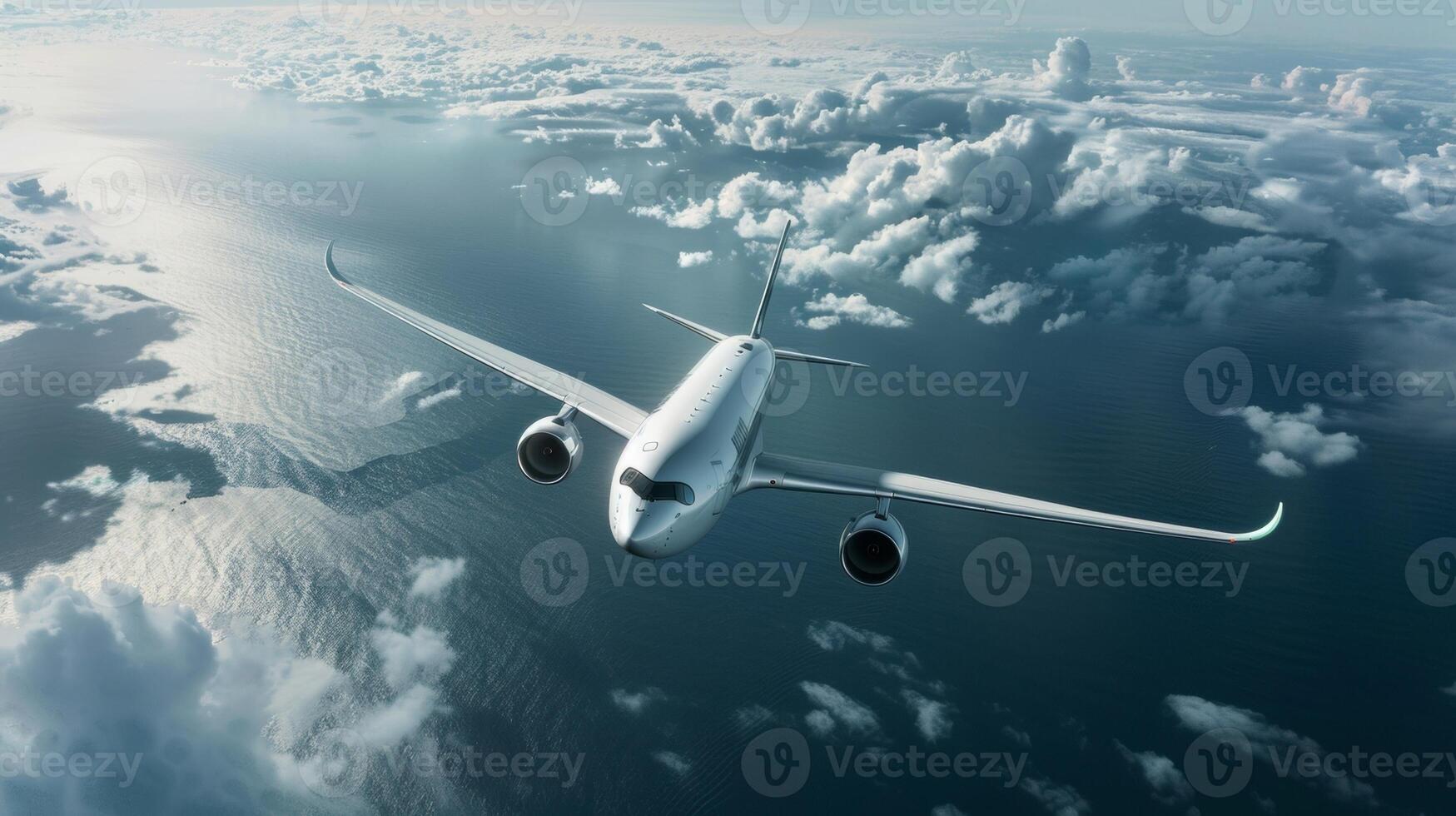Reducing carbon emissions and protecting the planet biofuelpowered airplanes fly high above a vast expanse of ocean. The smooth flight path is a testament to the success of sustainable photo