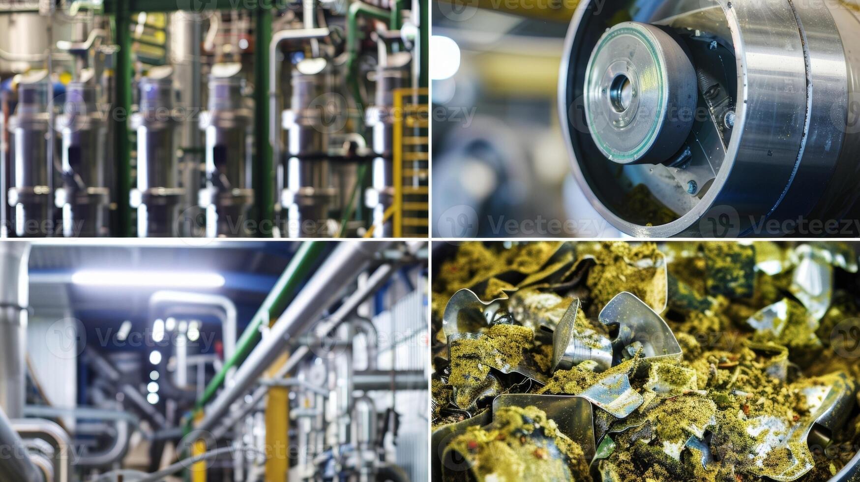 A collage of images showing different stages of the waste to energy conversion process from collection and sorting to the final production of biofuel. The text reads From waste to photo