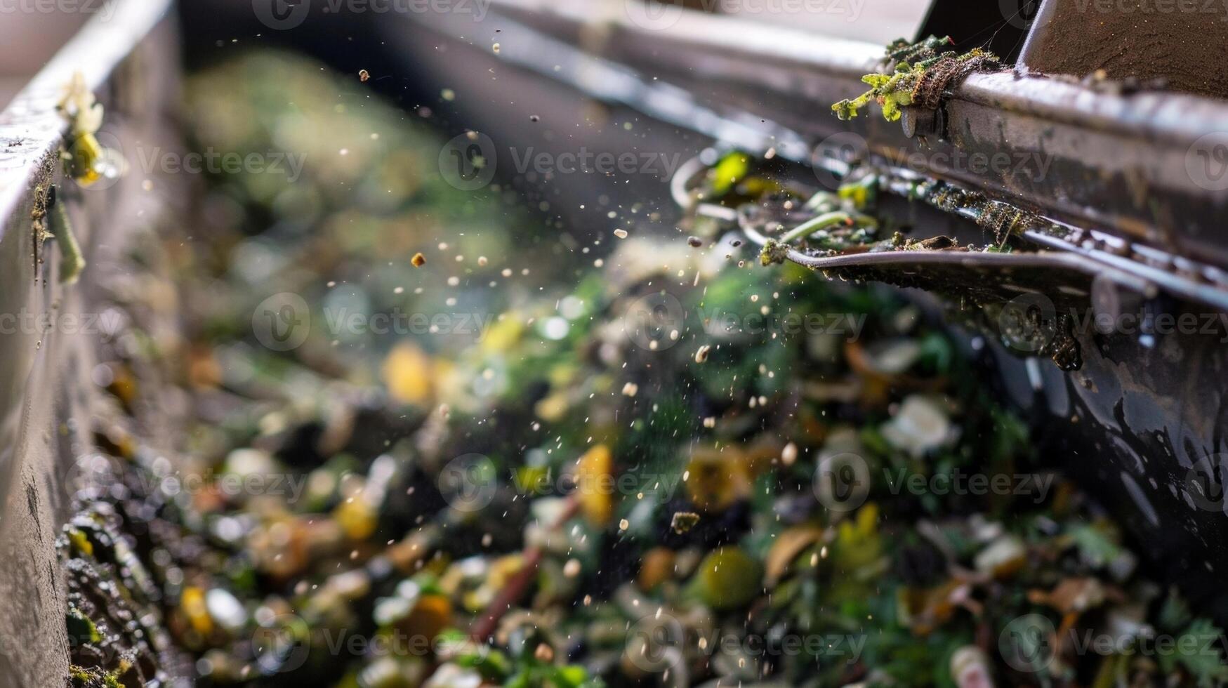 Closeup of a process known as anaerobic digestion with tiny microbes working to break down organic waste and produce biogas. photo