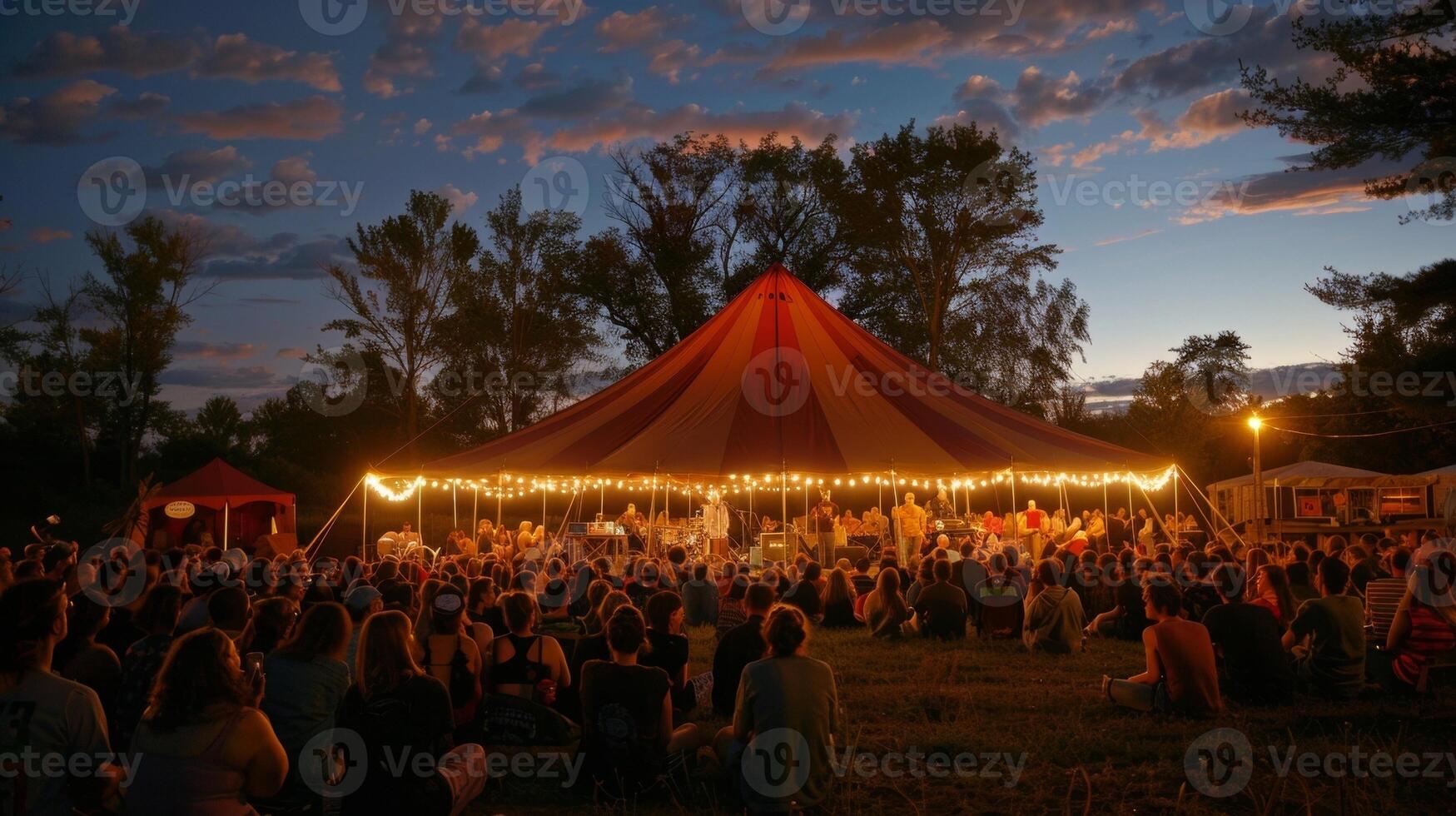 A comedy show takes place inside a tent powered by a large biodieselpowered generator with comedians poking fun at environmental issues and encouraging the use of alternative fuels. photo