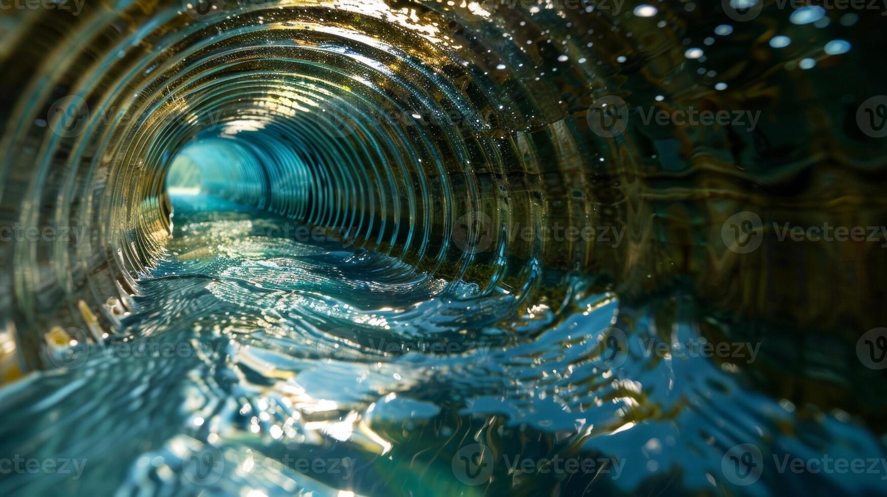 A closeup shot of a large underground reservoir shows clear clean water being pumped into the subsurface irrigation system. This innovative approach to watering crops reduces the reliance photo