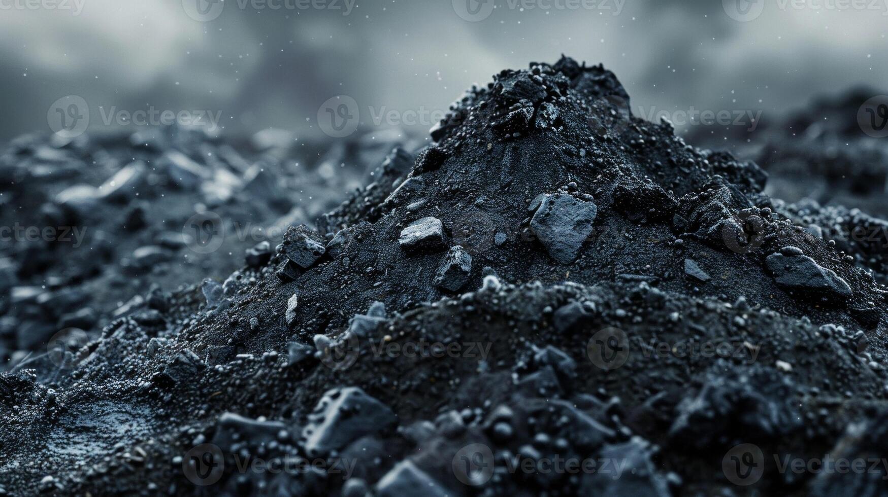 An artistic image of a mound of dark crumbly soil with bits of charred material mixed in. This represents the biochar a byproduct of the bioethanol production process and serves as photo