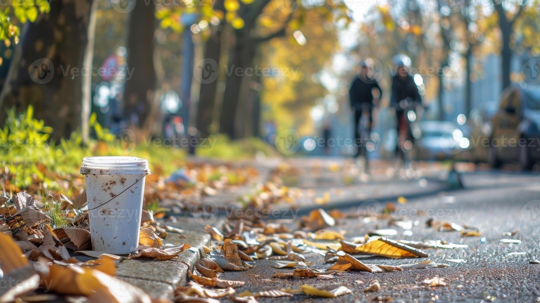An urban bike path with a designated stop for cyclists to dispose of their biodegradable food wrappers and packaging encouraging ecofriendly practices while on the go. photo