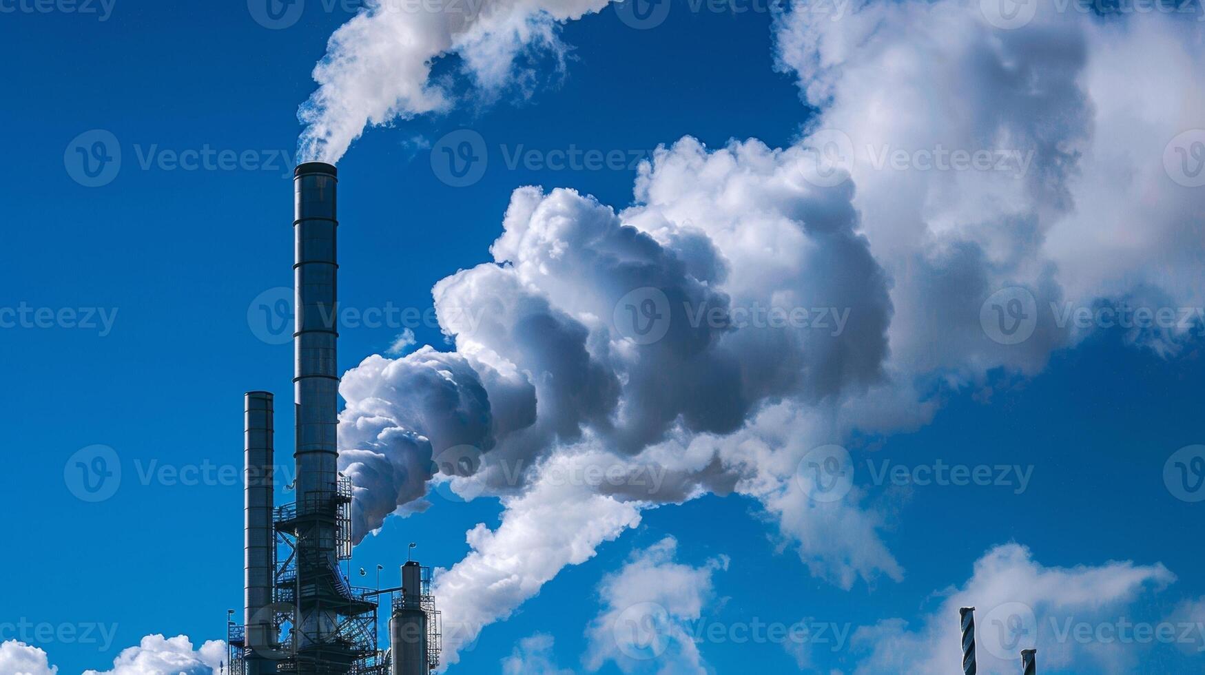 Smokestacks release only water vapor into the clear blue sky a testament to the zeroemission technology being utilized in the refinery. photo